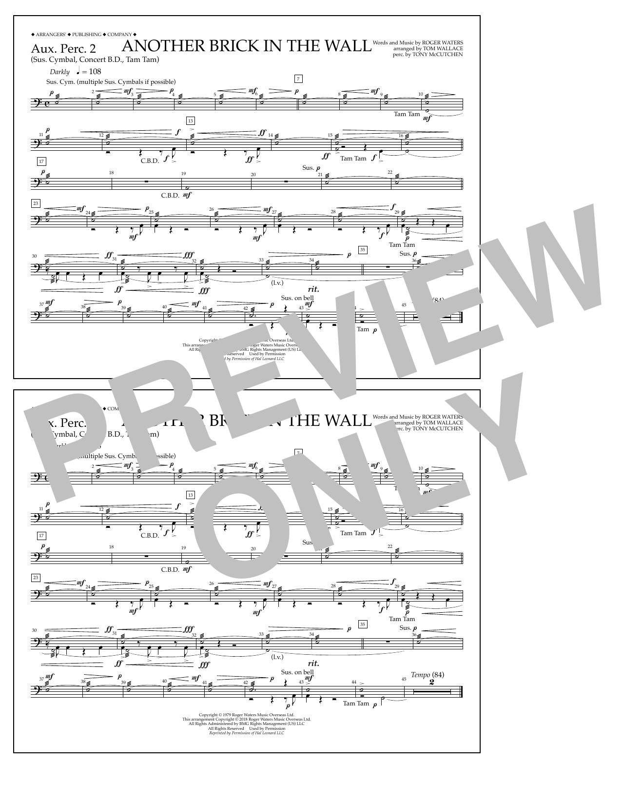 Download Tom Wallace Another Brick in the Wall - Aux. Perc. 2 Sheet Music and learn how to play Marching Band PDF digital score in minutes