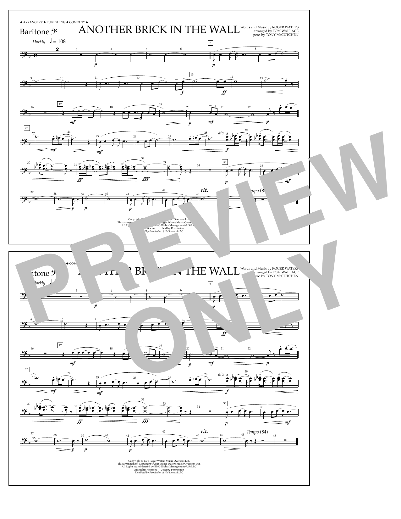 Download Tom Wallace Another Brick in the Wall - Baritone B.C. Sheet Music and learn how to play Marching Band PDF digital score in minutes