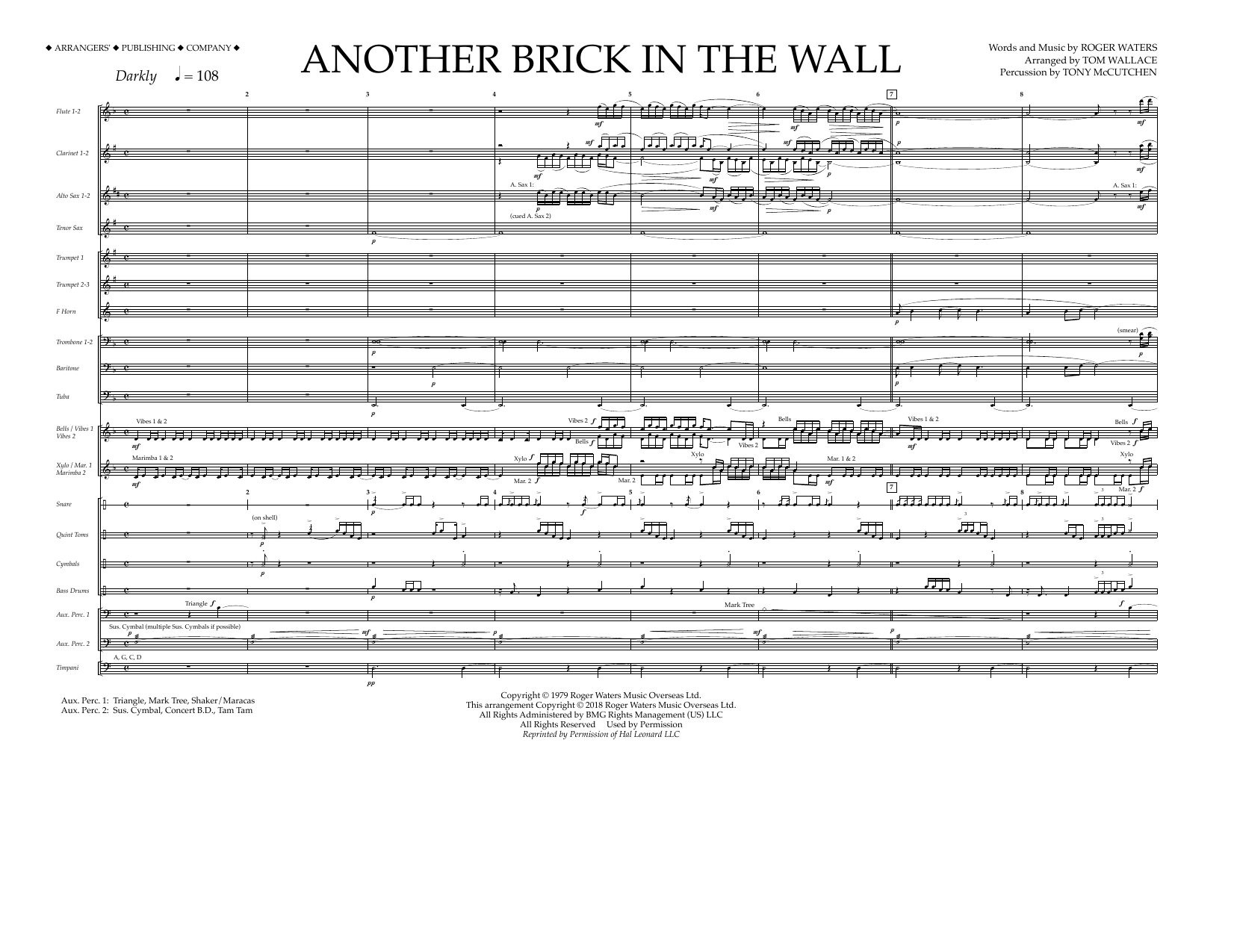 Download Tom Wallace Another Brick in the Wall - Full Score Sheet Music and learn how to play Marching Band PDF digital score in minutes