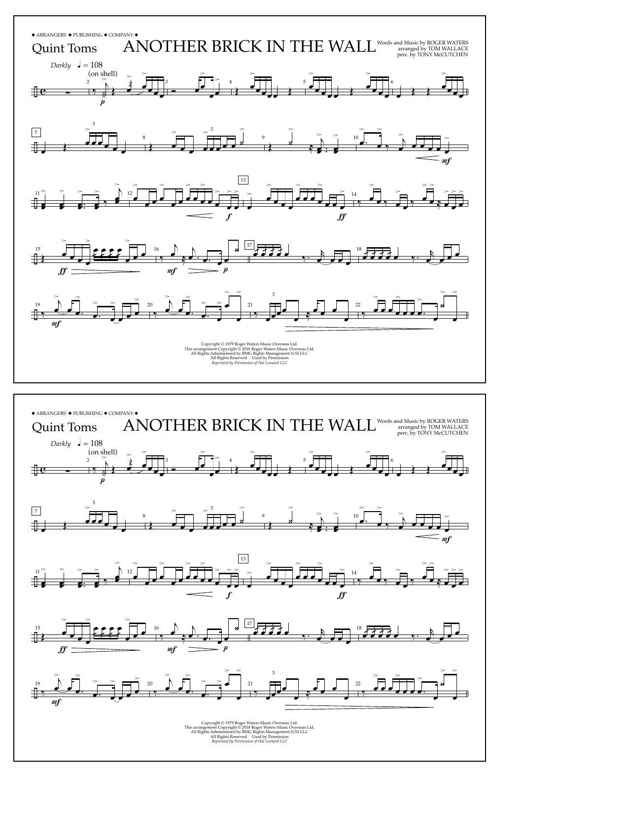 Download Tom Wallace Another Brick in the Wall - Quint-Toms Sheet Music and learn how to play Marching Band PDF digital score in minutes
