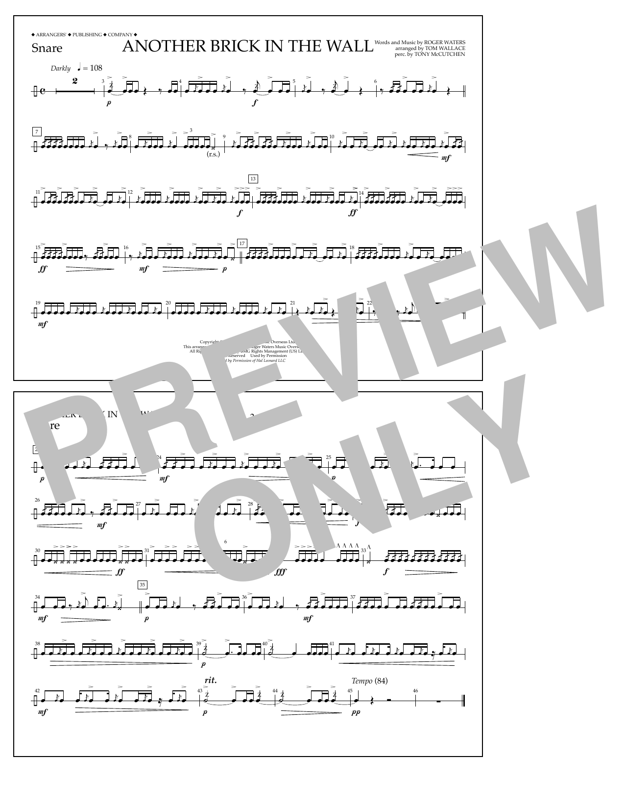 Download Tom Wallace Another Brick in the Wall - Snare Sheet Music and learn how to play Marching Band PDF digital score in minutes