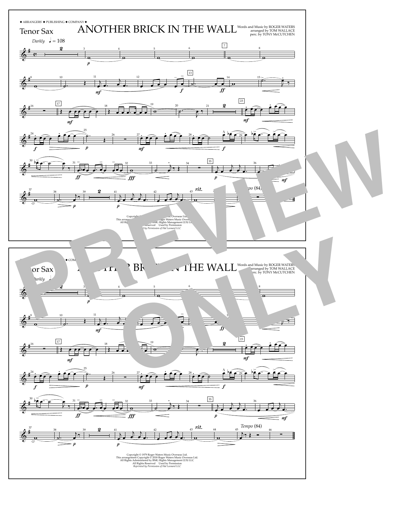 Download Tom Wallace Another Brick in the Wall - Tenor Sax Sheet Music and learn how to play Marching Band PDF digital score in minutes