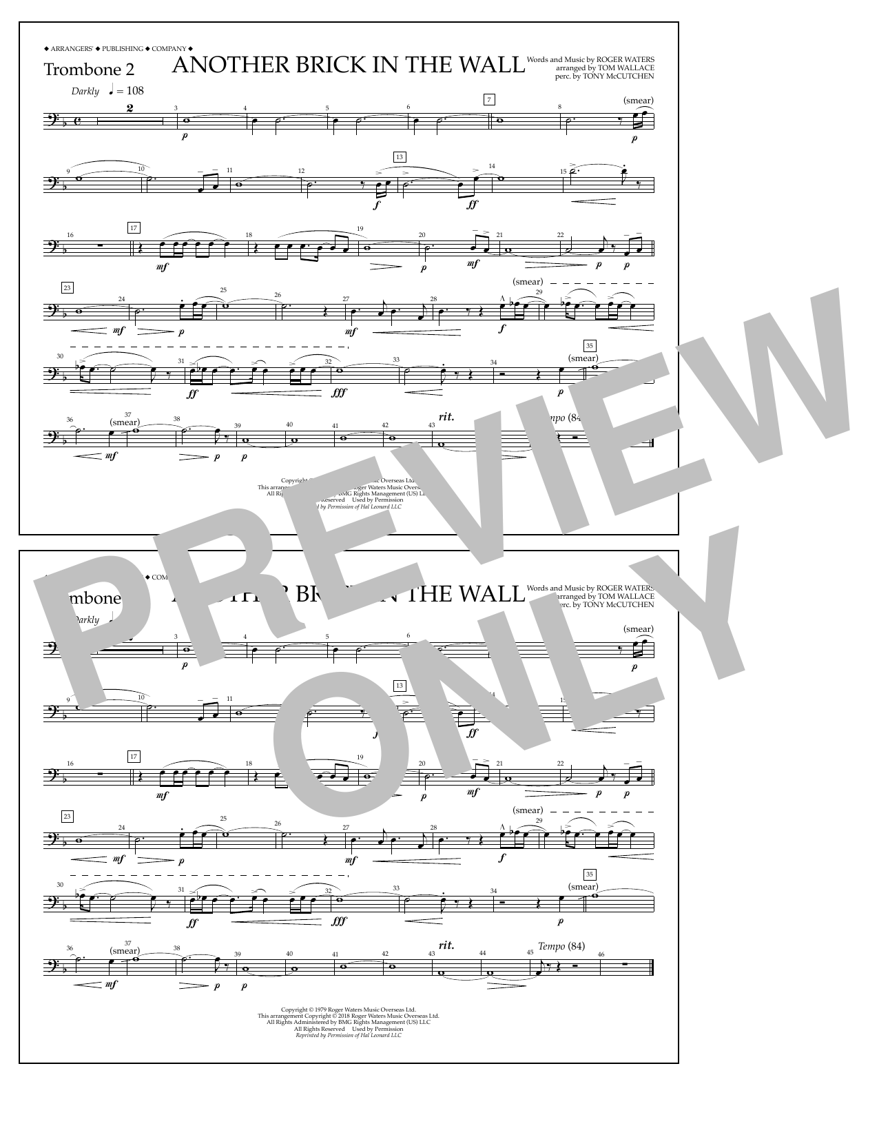 Download Tom Wallace Another Brick in the Wall - Trombone 2 Sheet Music and learn how to play Marching Band PDF digital score in minutes