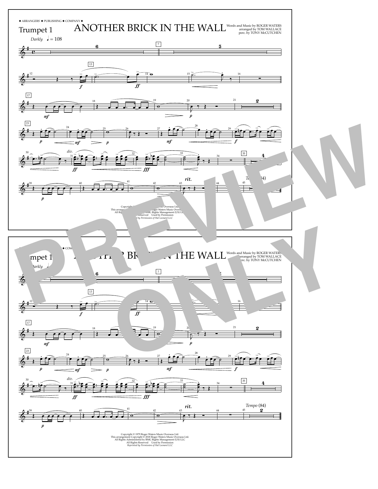 Download Tom Wallace Another Brick in the Wall - Trumpet 1 Sheet Music and learn how to play Marching Band PDF digital score in minutes