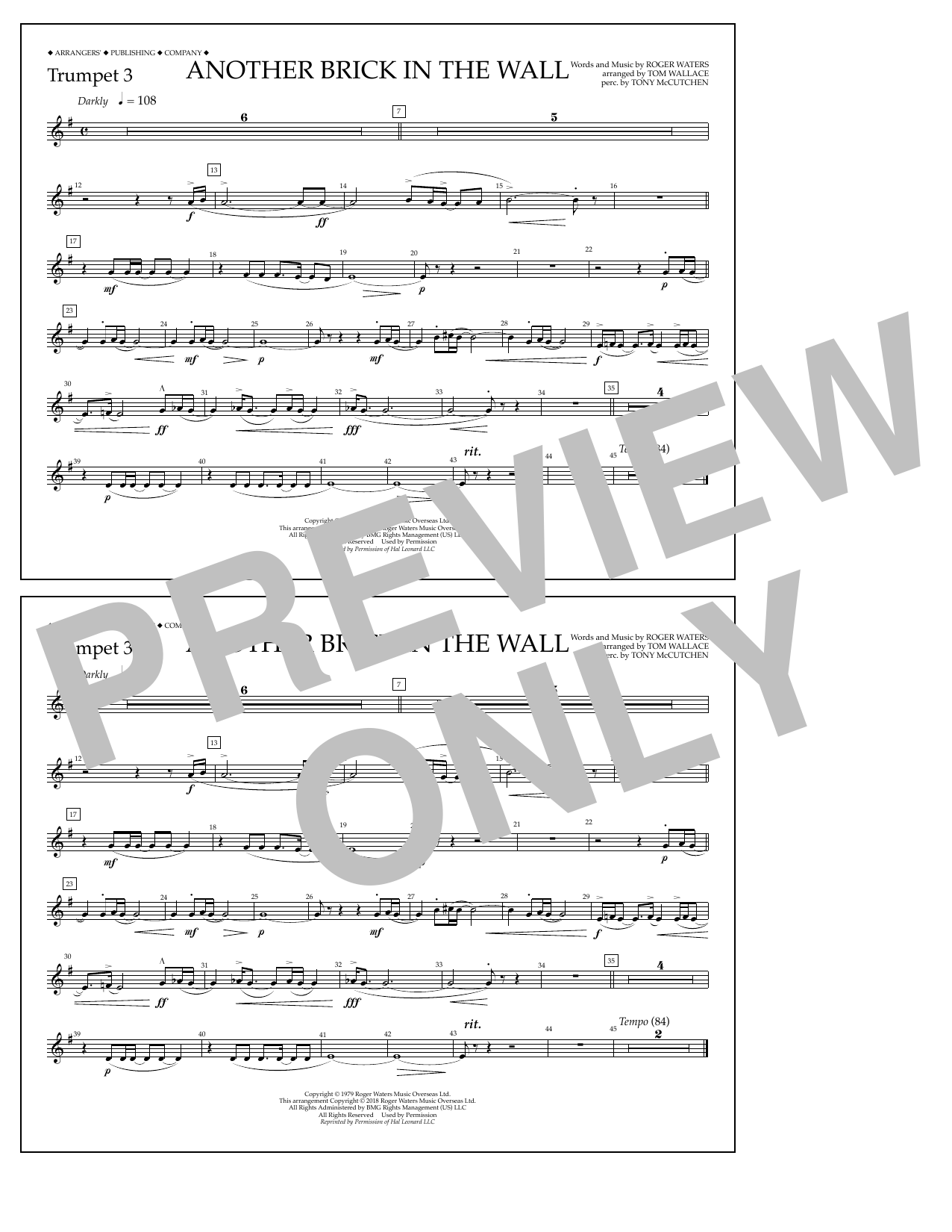 Download Tom Wallace Another Brick in the Wall - Trumpet 3 Sheet Music and learn how to play Marching Band PDF digital score in minutes