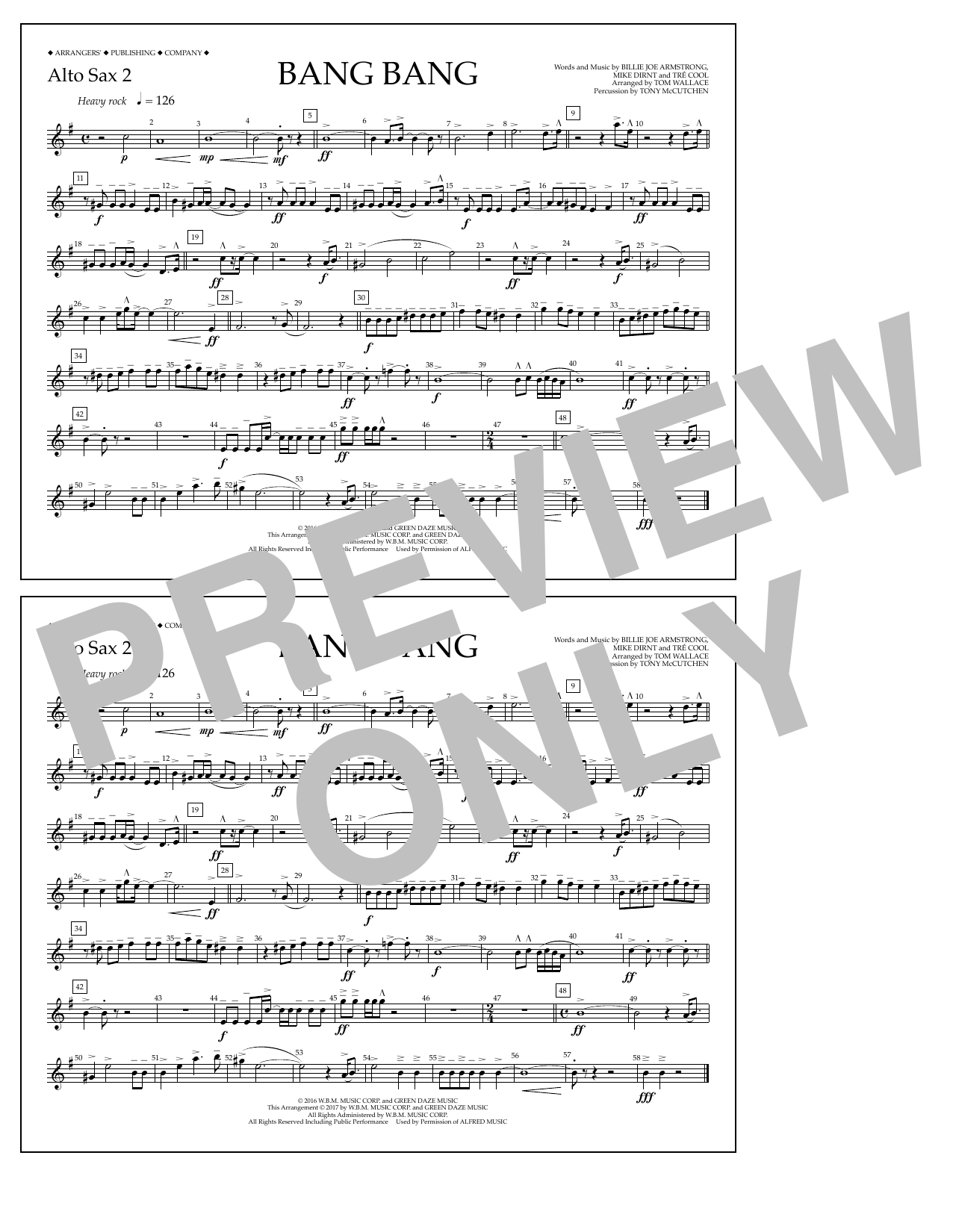 Download Tom Wallace Bang Bang - Alto Sax 2 Sheet Music and learn how to play Marching Band PDF digital score in minutes