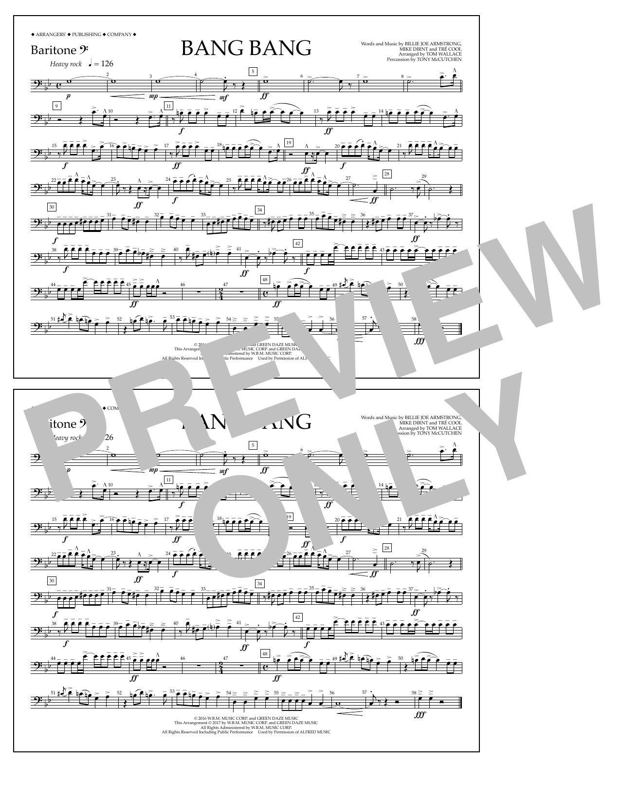Download Tom Wallace Bang Bang - Baritone B.C. Sheet Music and learn how to play Marching Band PDF digital score in minutes