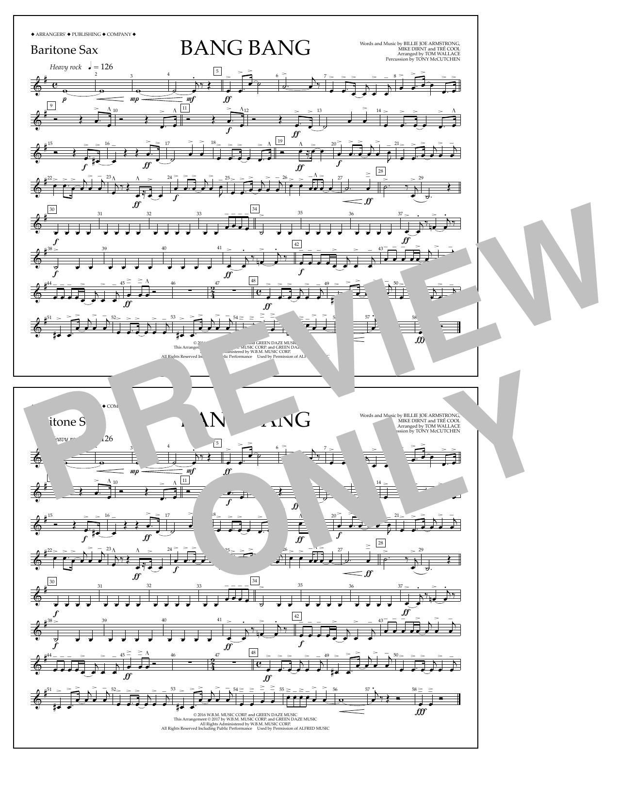 Download Tom Wallace Bang Bang - Baritone Sax Sheet Music and learn how to play Marching Band PDF digital score in minutes