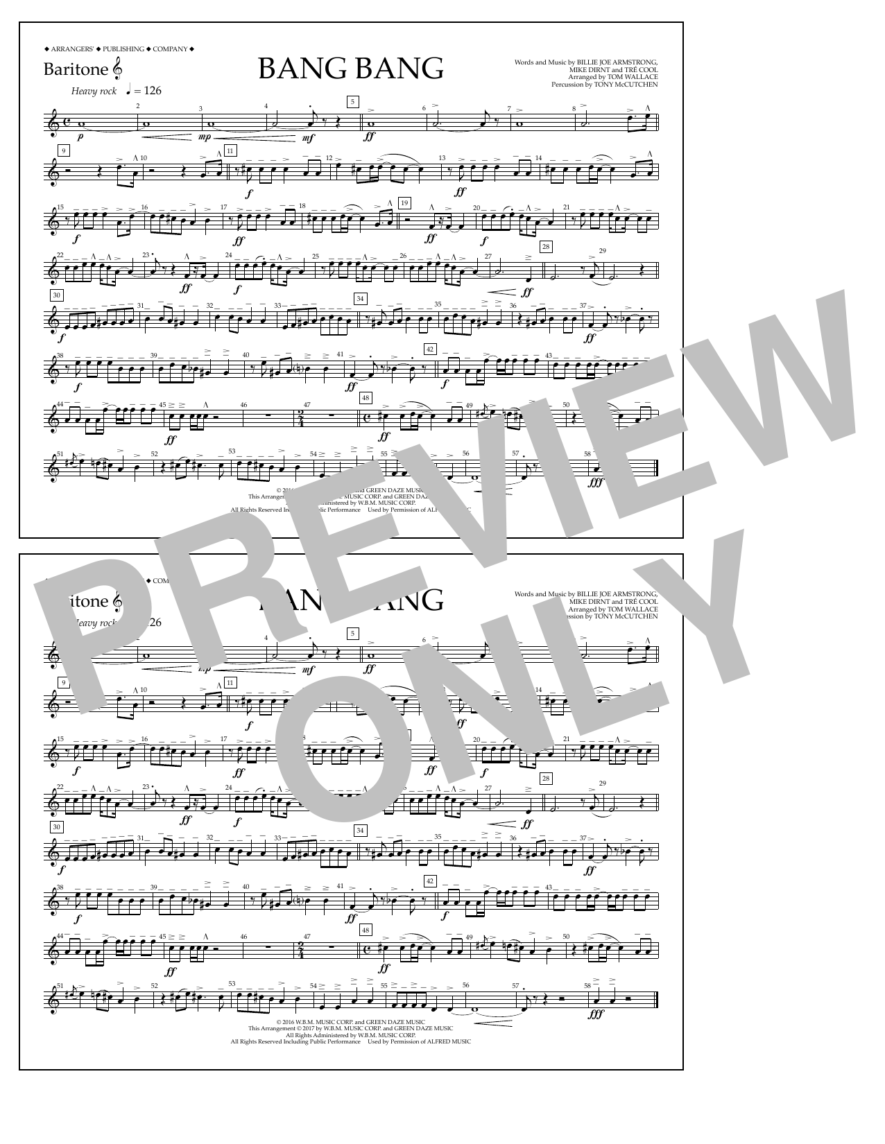 Download Tom Wallace Bang Bang - Baritone T.C. Sheet Music and learn how to play Marching Band PDF digital score in minutes