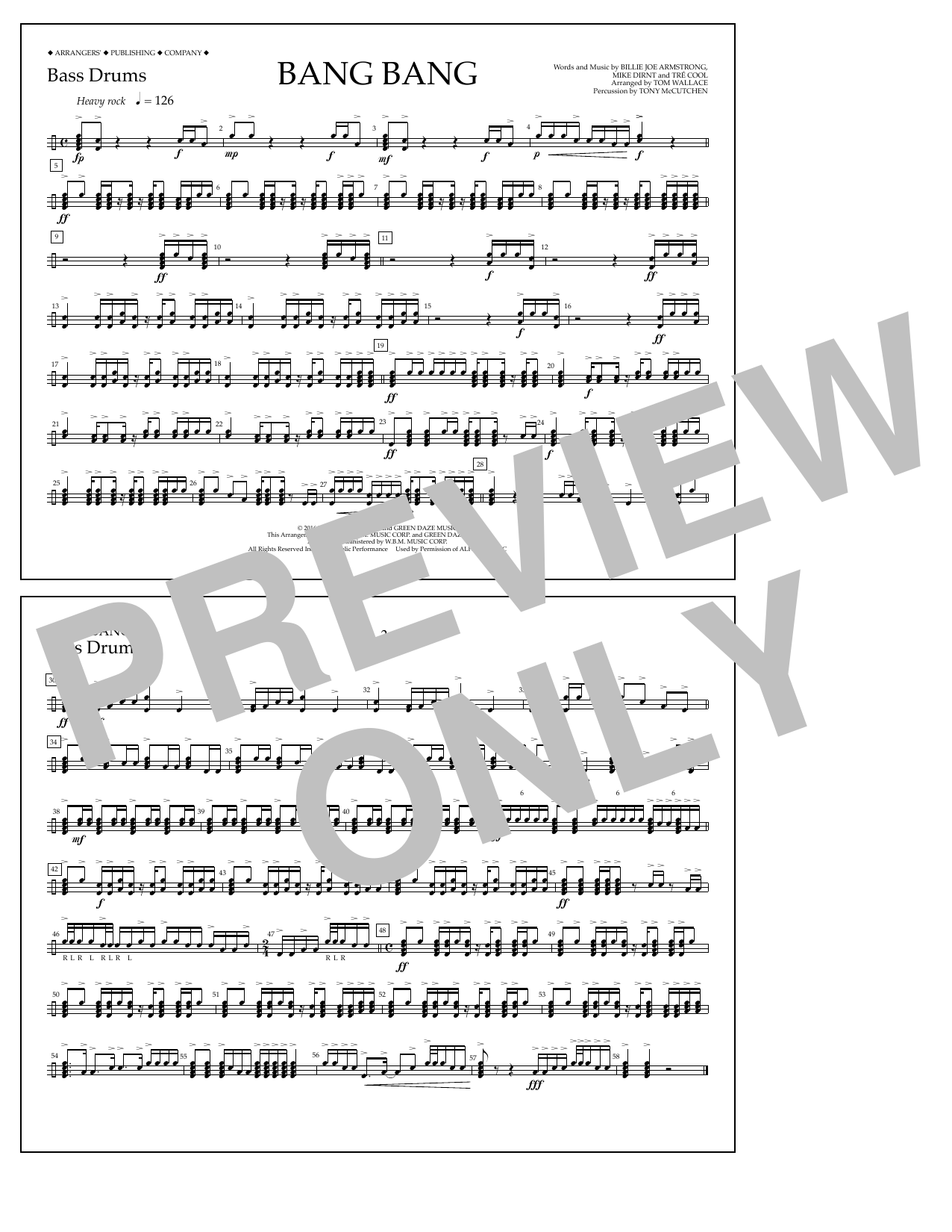 Download Tom Wallace Bang Bang - Bass Drums Sheet Music and learn how to play Marching Band PDF digital score in minutes