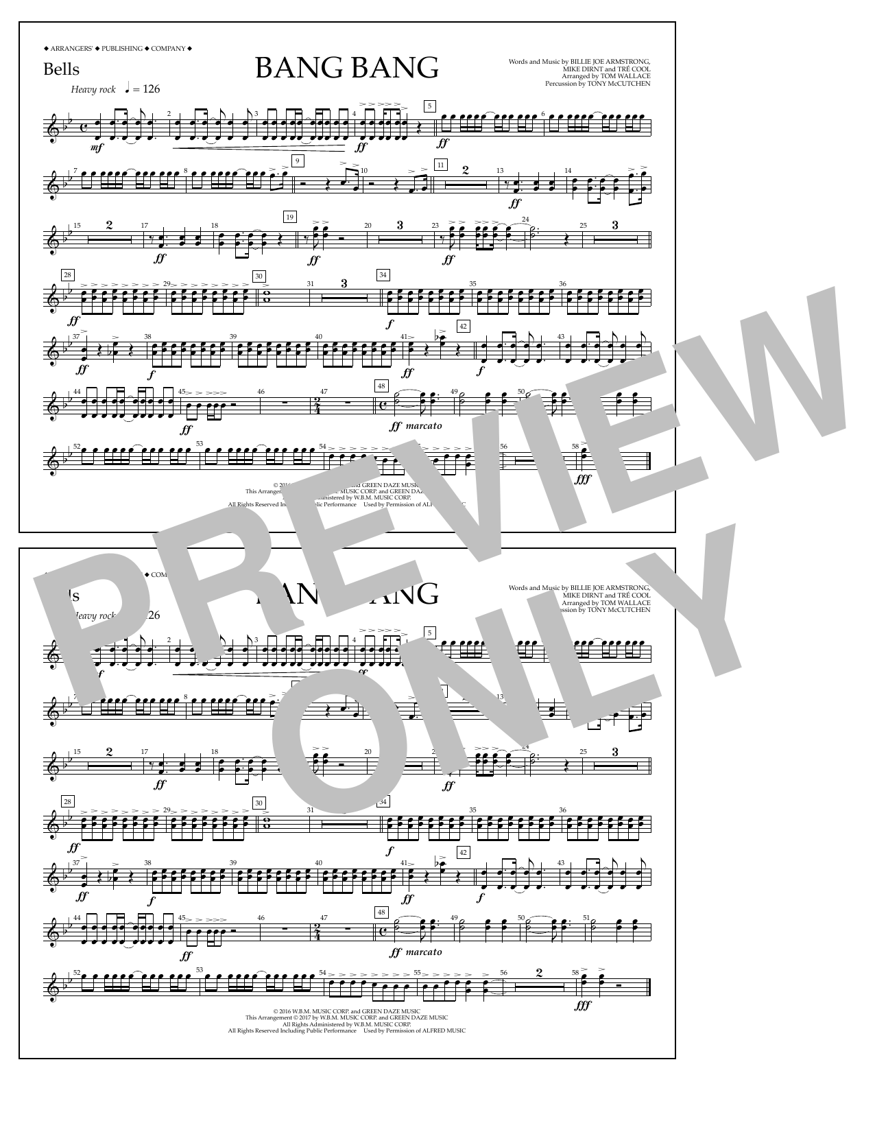 Download Tom Wallace Bang Bang - Bells Sheet Music and learn how to play Marching Band PDF digital score in minutes