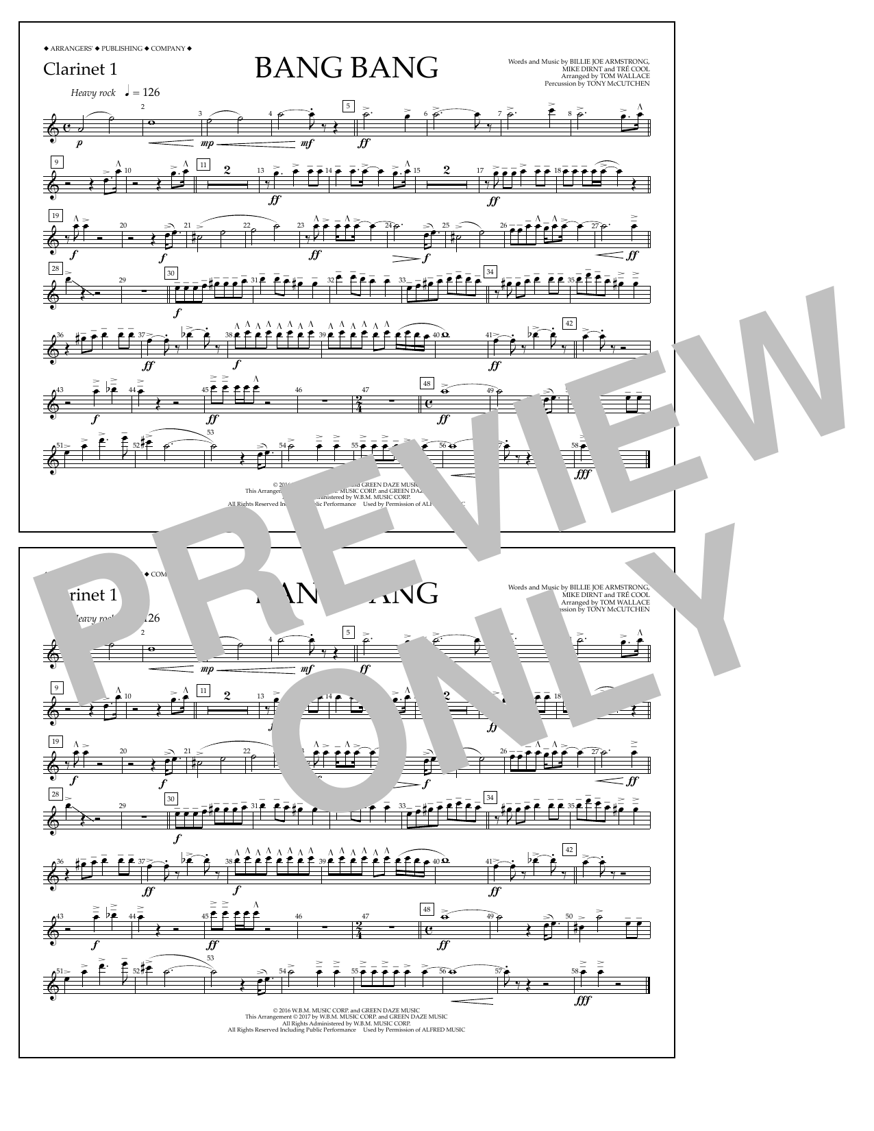 Download Tom Wallace Bang Bang - Clarinet 1 Sheet Music and learn how to play Marching Band PDF digital score in minutes