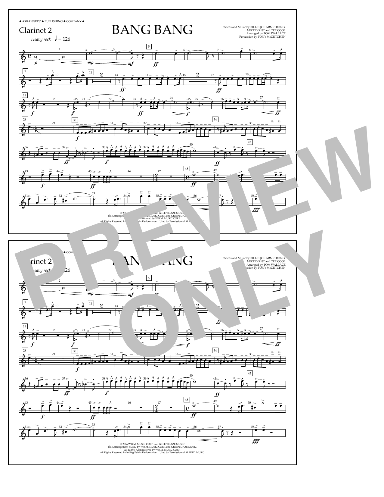 Download Tom Wallace Bang Bang - Clarinet 2 Sheet Music and learn how to play Marching Band PDF digital score in minutes