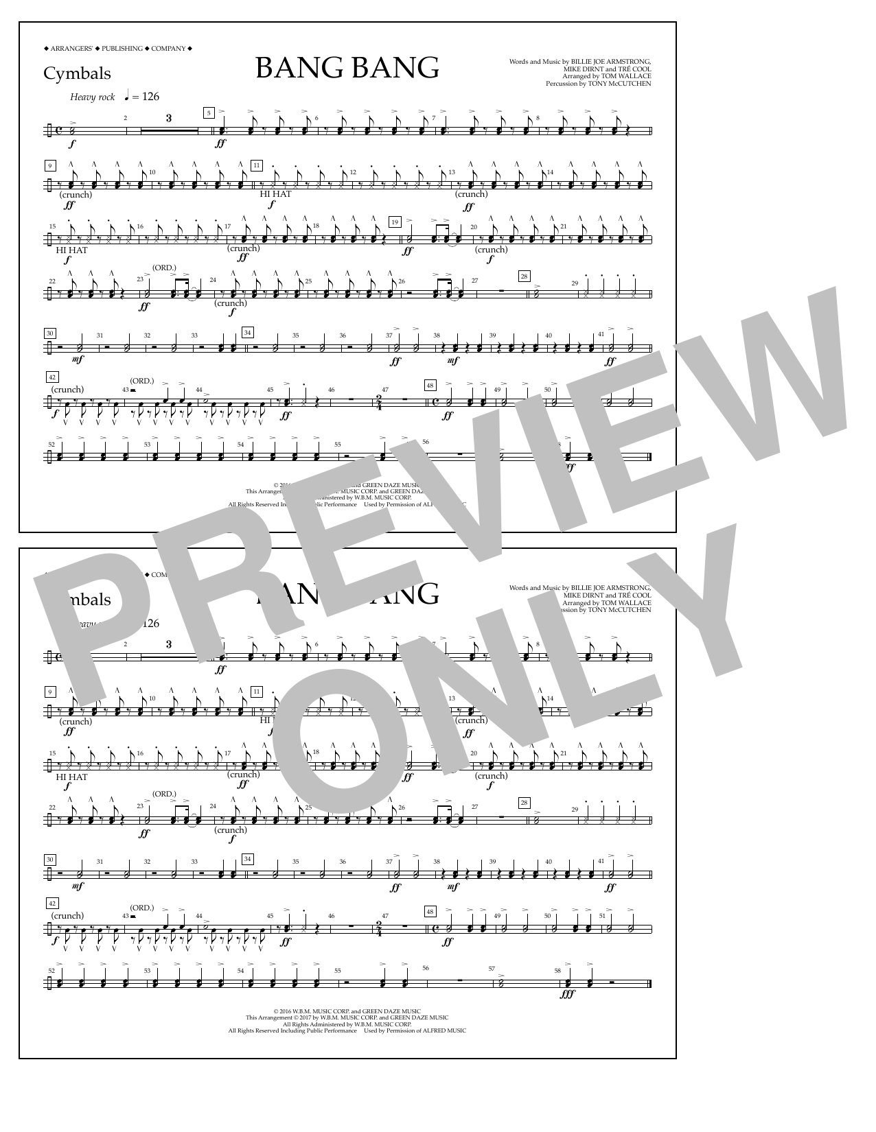 Download Tom Wallace Bang Bang - Cymbals Sheet Music and learn how to play Marching Band PDF digital score in minutes