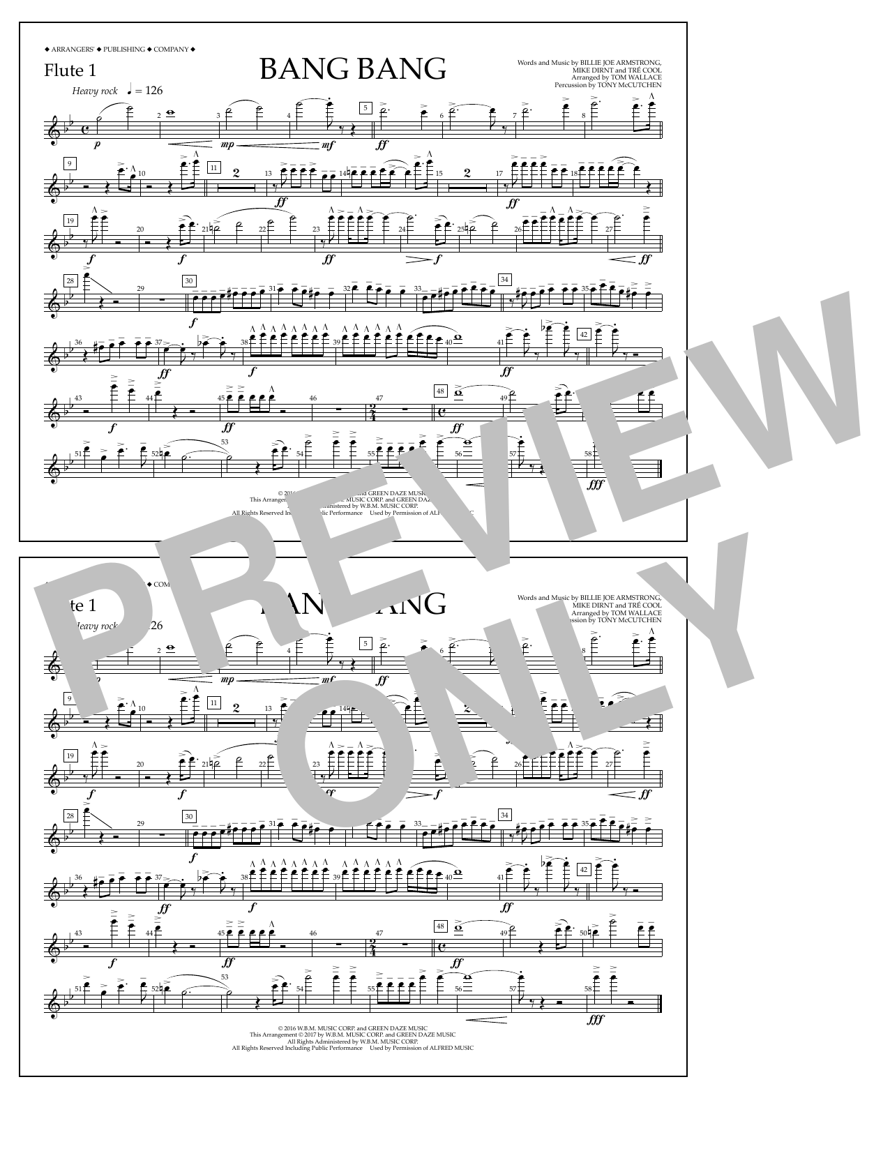 Download Tom Wallace Bang Bang - Flute 1 Sheet Music and learn how to play Marching Band PDF digital score in minutes