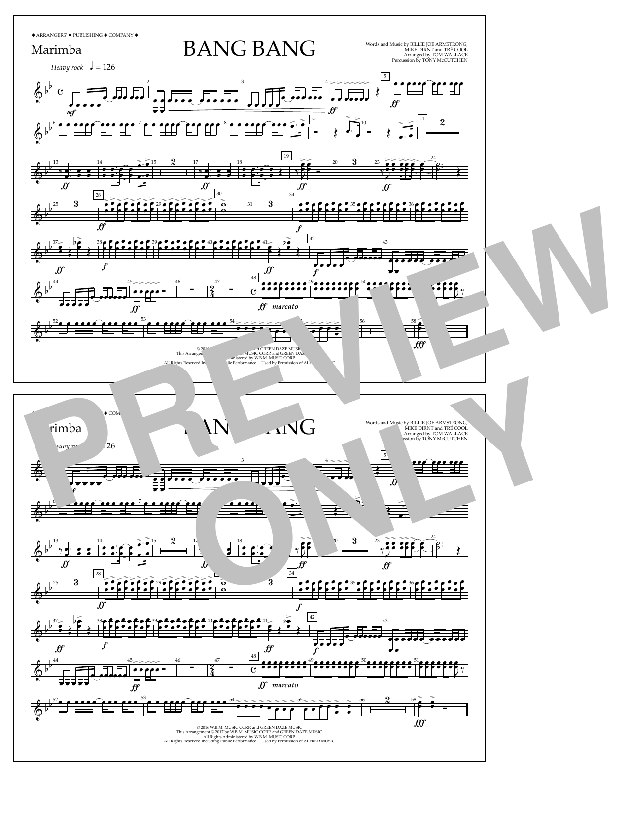 Download Tom Wallace Bang Bang - Marimba Sheet Music and learn how to play Marching Band PDF digital score in minutes