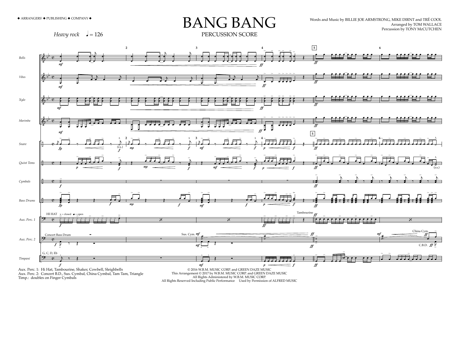 Download Tom Wallace Bang Bang - Percussion Score Sheet Music and learn how to play Marching Band PDF digital score in minutes