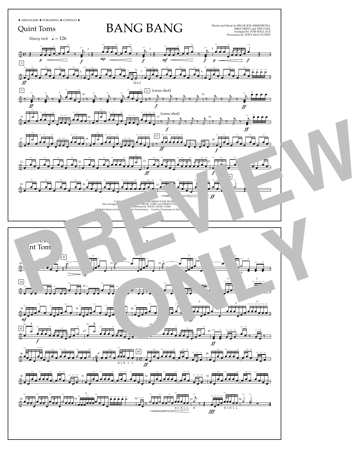 Download Tom Wallace Bang Bang - Quint-Toms Sheet Music and learn how to play Marching Band PDF digital score in minutes