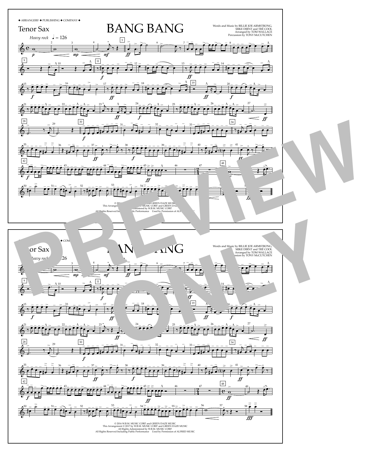 Download Tom Wallace Bang Bang - Tenor Sax Sheet Music and learn how to play Marching Band PDF digital score in minutes