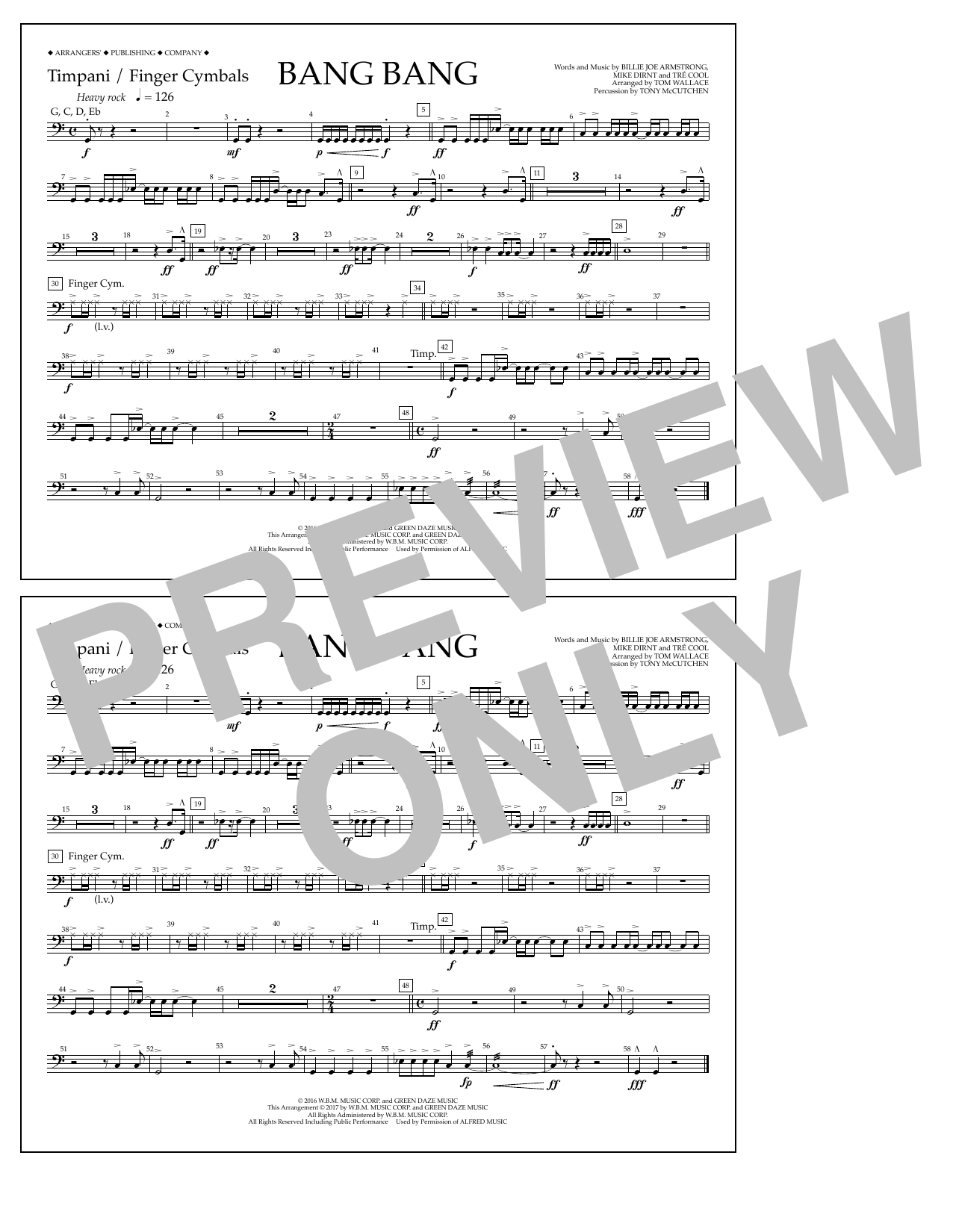 Download Tom Wallace Bang Bang - Timpani/Finger Cym. Sheet Music and learn how to play Marching Band PDF digital score in minutes