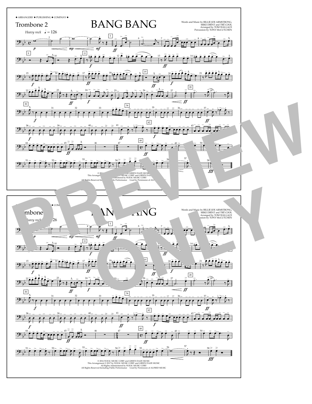 Download Tom Wallace Bang Bang - Trombone 2 Sheet Music and learn how to play Marching Band PDF digital score in minutes