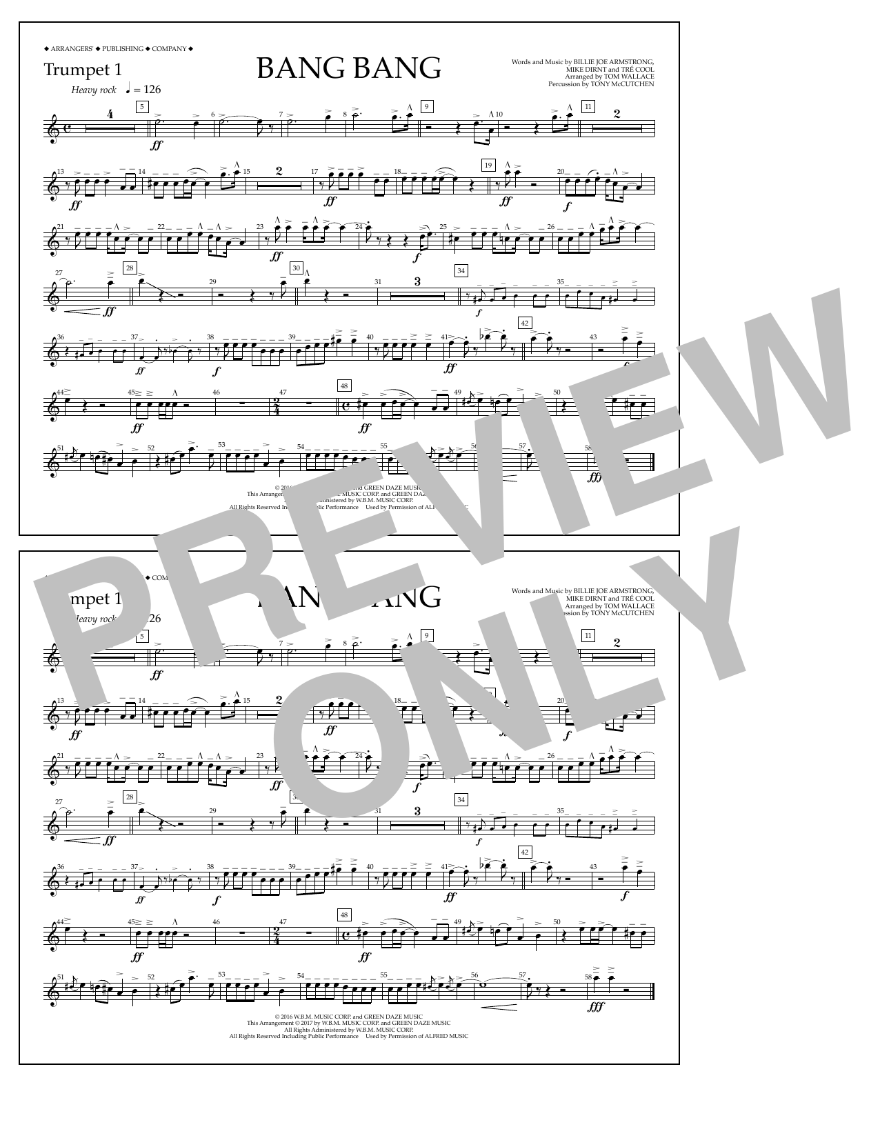 Download Tom Wallace Bang Bang - Trumpet 1 Sheet Music and learn how to play Marching Band PDF digital score in minutes
