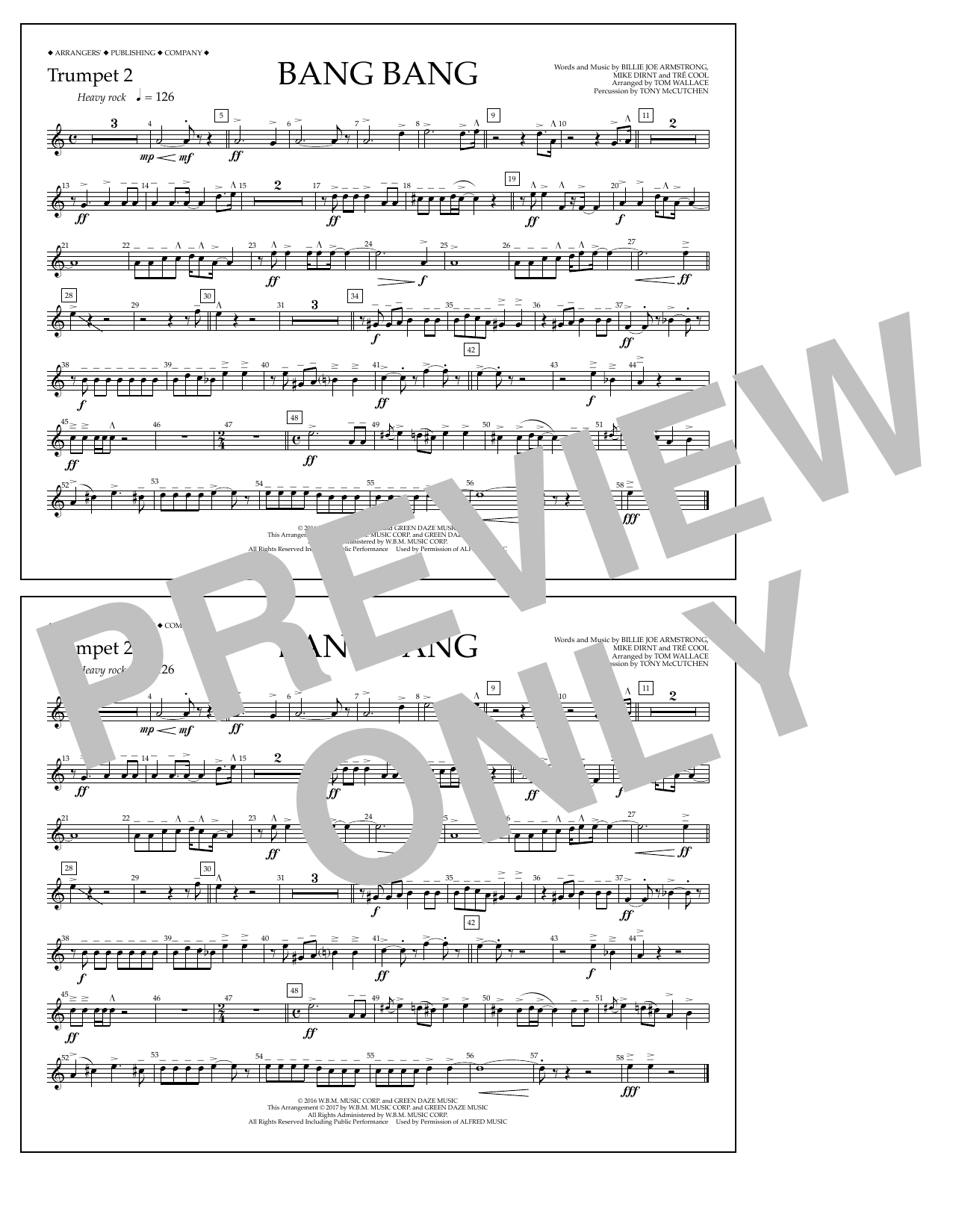 Download Tom Wallace Bang Bang - Trumpet 2 Sheet Music and learn how to play Marching Band PDF digital score in minutes