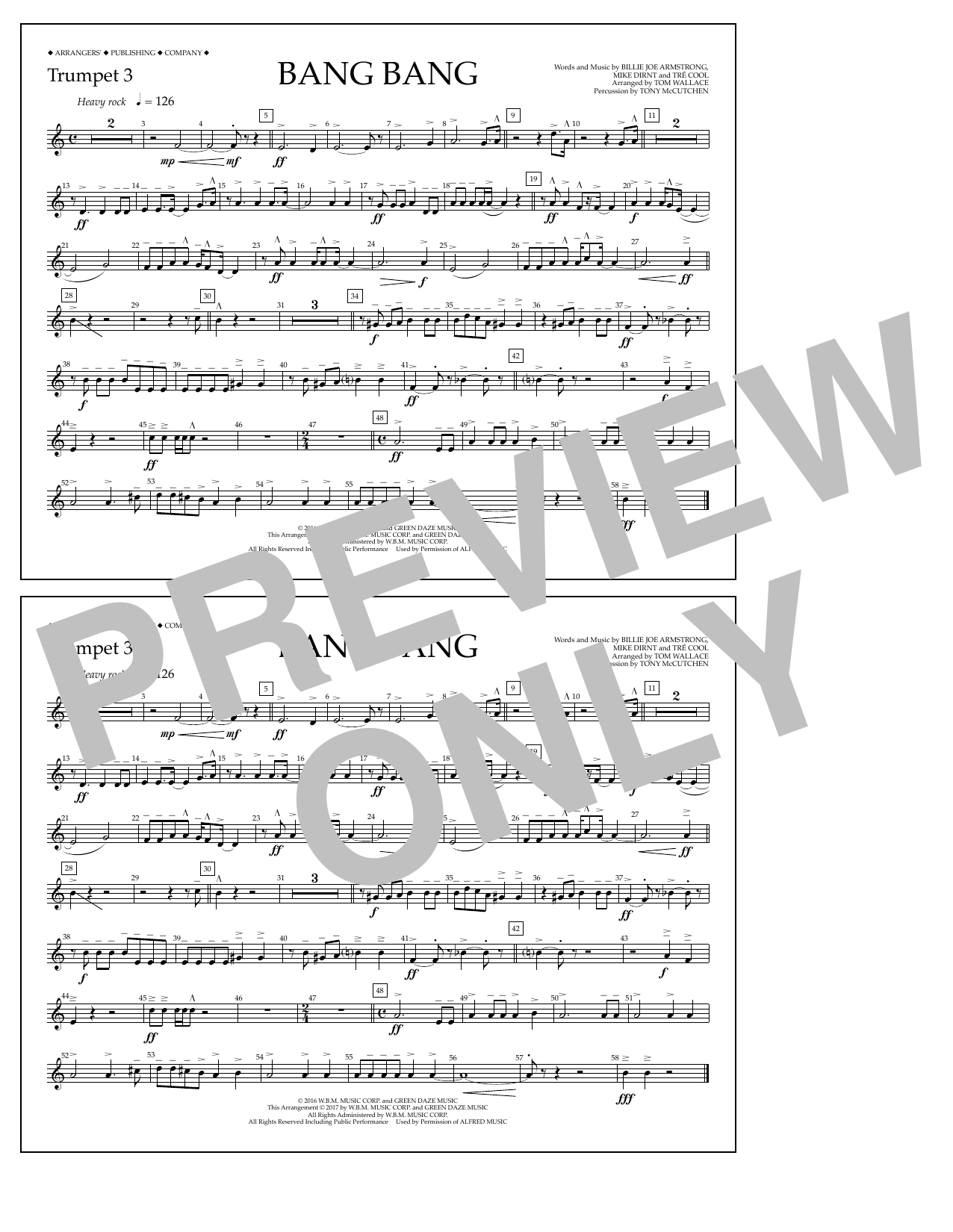 Download Tom Wallace Bang Bang - Trumpet 3 Sheet Music and learn how to play Marching Band PDF digital score in minutes