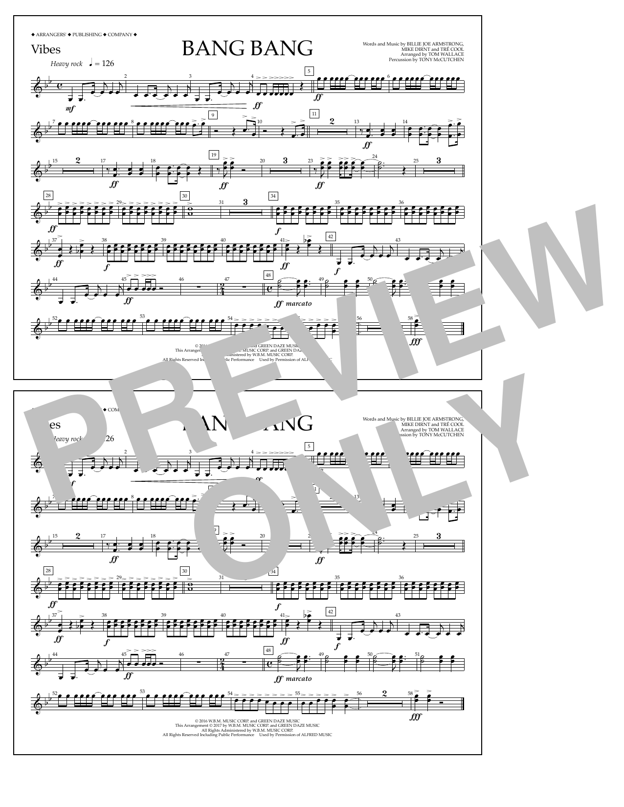 Download Tom Wallace Bang Bang - Vibes Sheet Music and learn how to play Marching Band PDF digital score in minutes