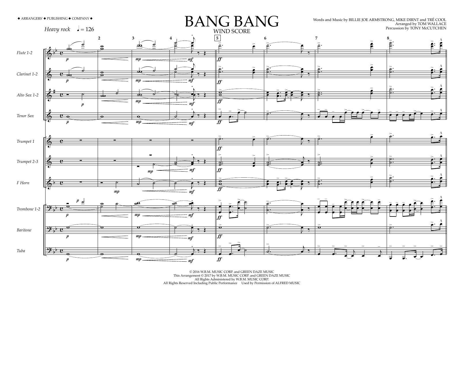 Download Tom Wallace Bang Bang - Wind Score Sheet Music and learn how to play Marching Band PDF digital score in minutes