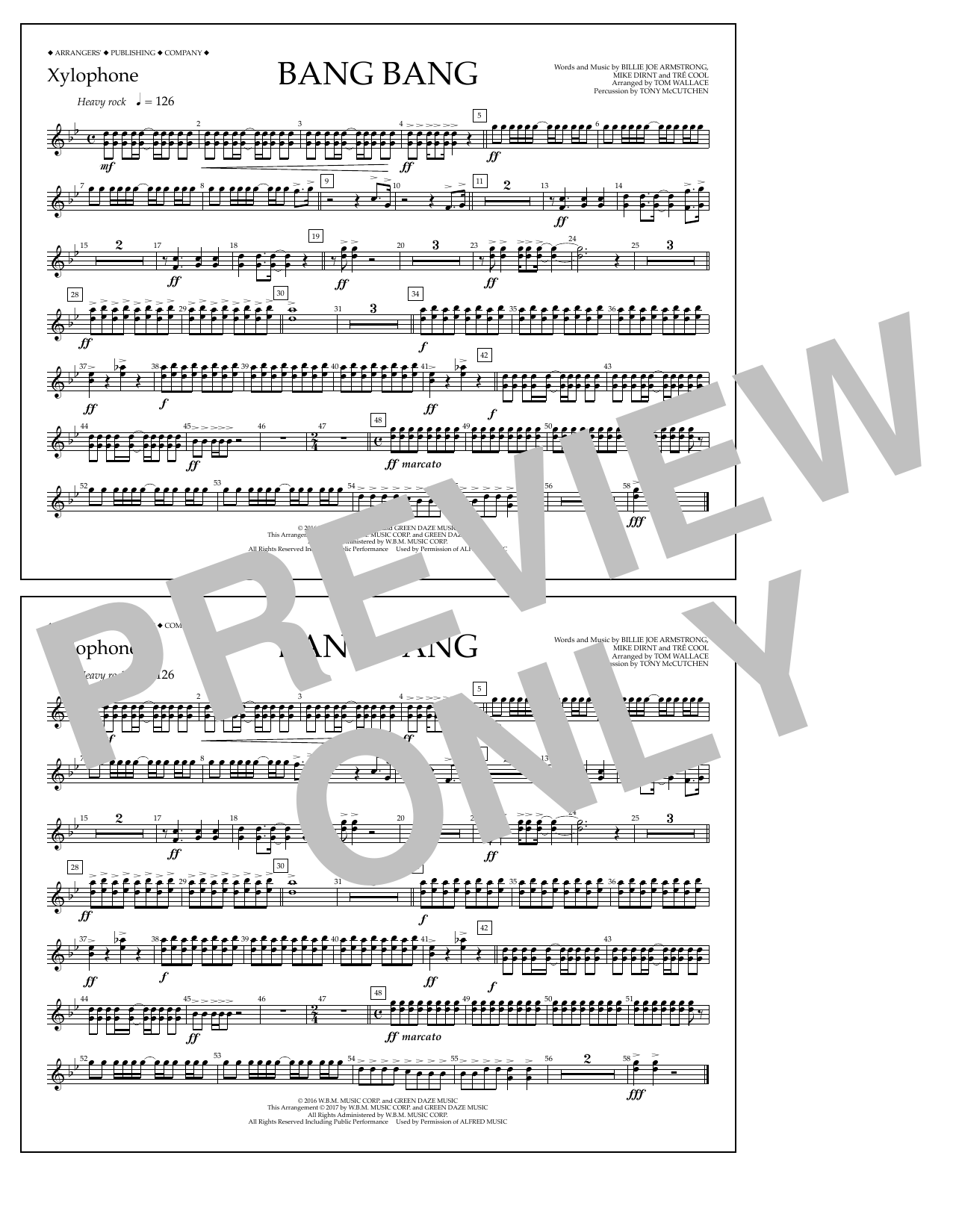 Download Tom Wallace Bang Bang - Xylophone Sheet Music and learn how to play Marching Band PDF digital score in minutes