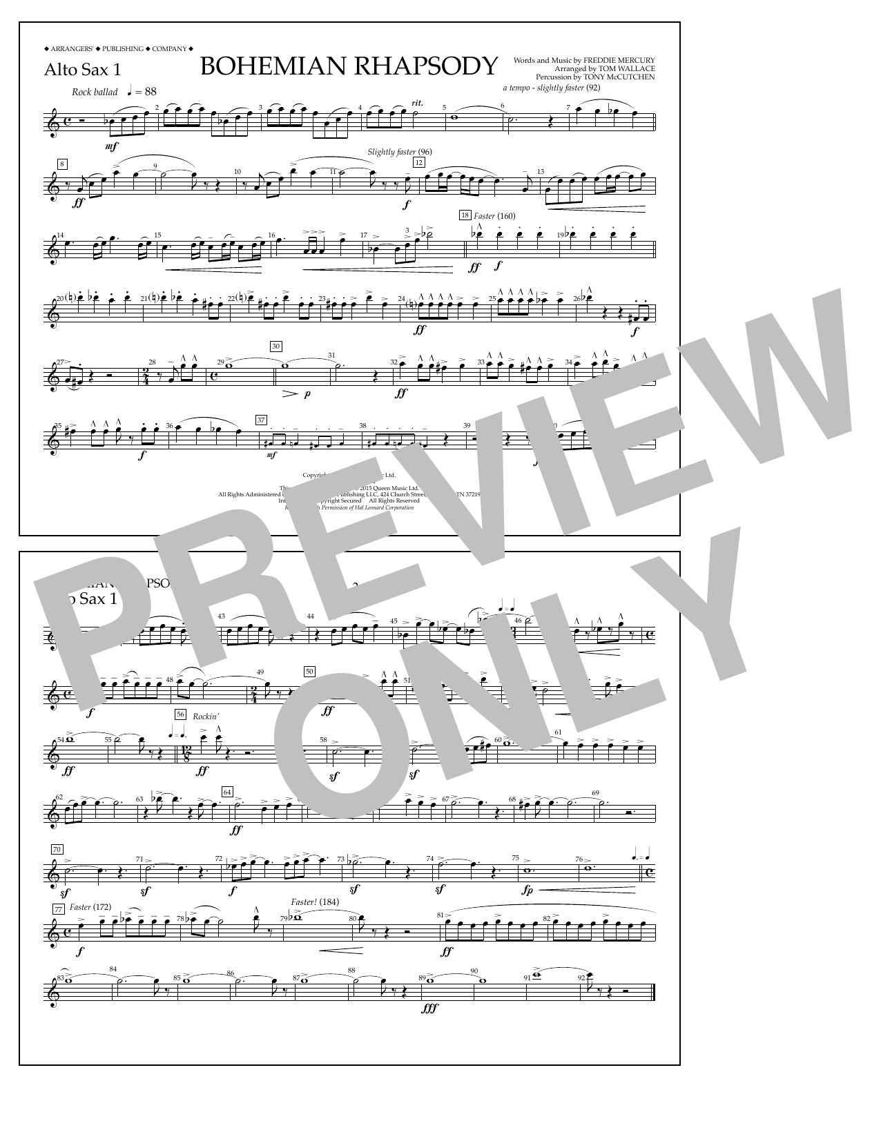 Download Tom Wallace Bohemian Rhapsody - Alto Sax 1 Sheet Music and learn how to play Marching Band PDF digital score in minutes