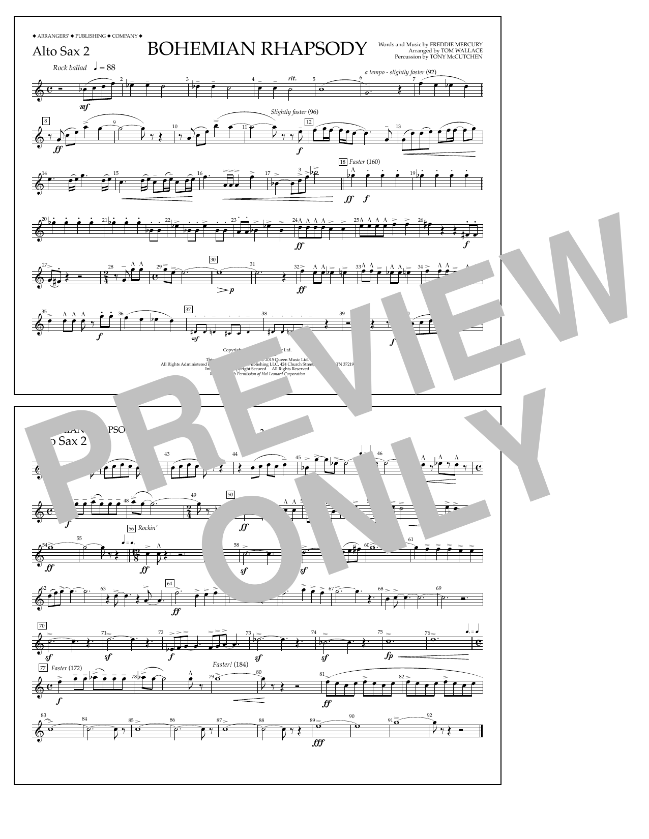 Download Tom Wallace Bohemian Rhapsody - Alto Sax 2 Sheet Music and learn how to play Marching Band PDF digital score in minutes