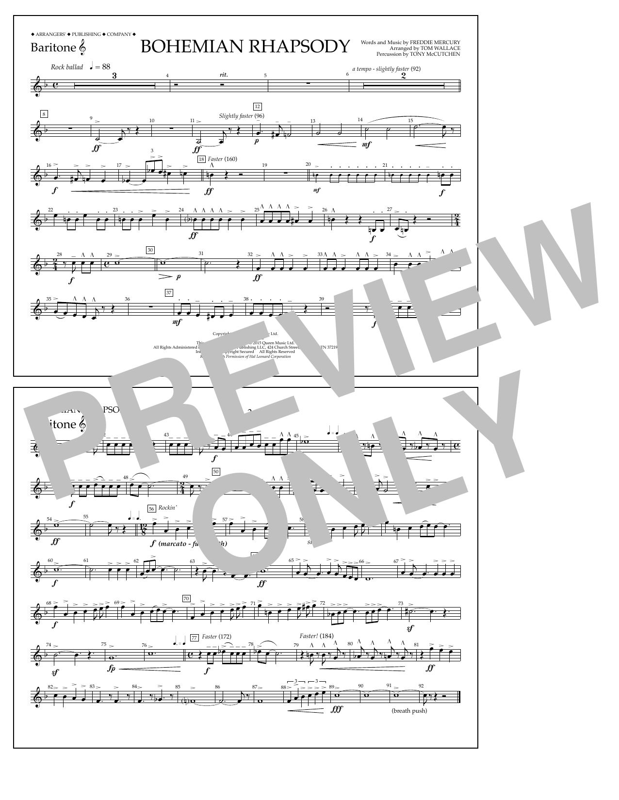 Download Tom Wallace Bohemian Rhapsody - Baritone T.C. Sheet Music and learn how to play Marching Band PDF digital score in minutes