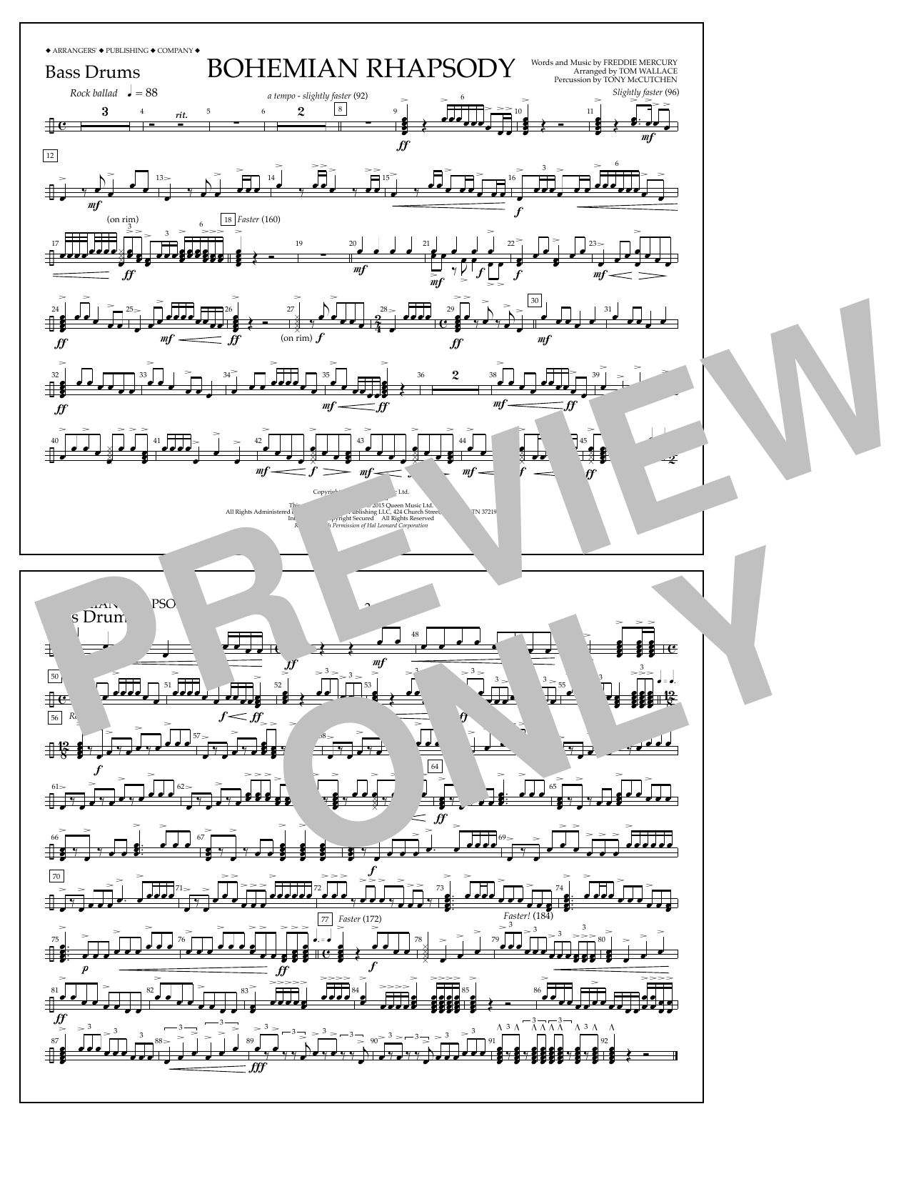Download Tom Wallace Bohemian Rhapsody - Bass Drums Sheet Music and learn how to play Marching Band PDF digital score in minutes