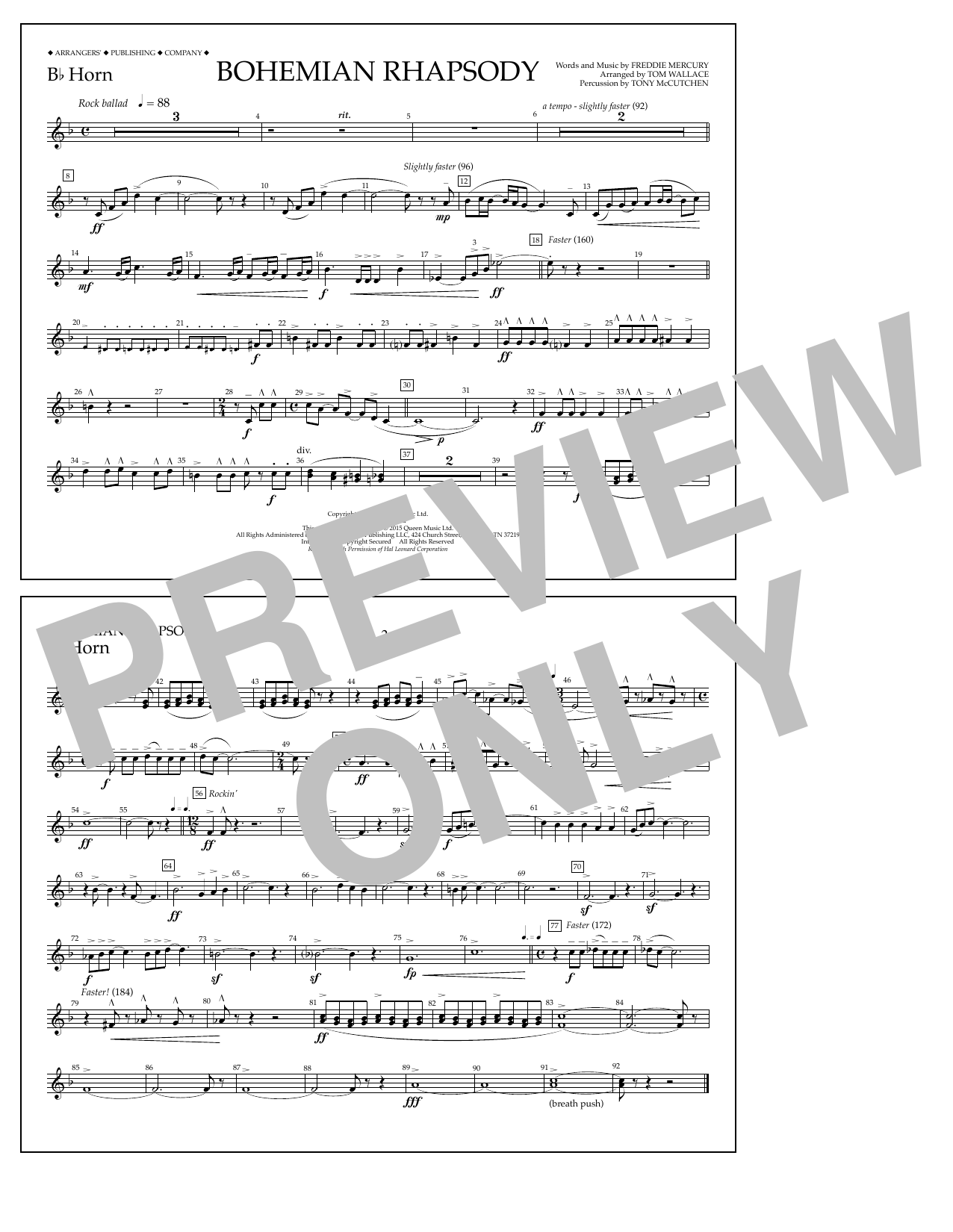 Download Tom Wallace Bohemian Rhapsody - Bb Horn Sheet Music and learn how to play Marching Band PDF digital score in minutes