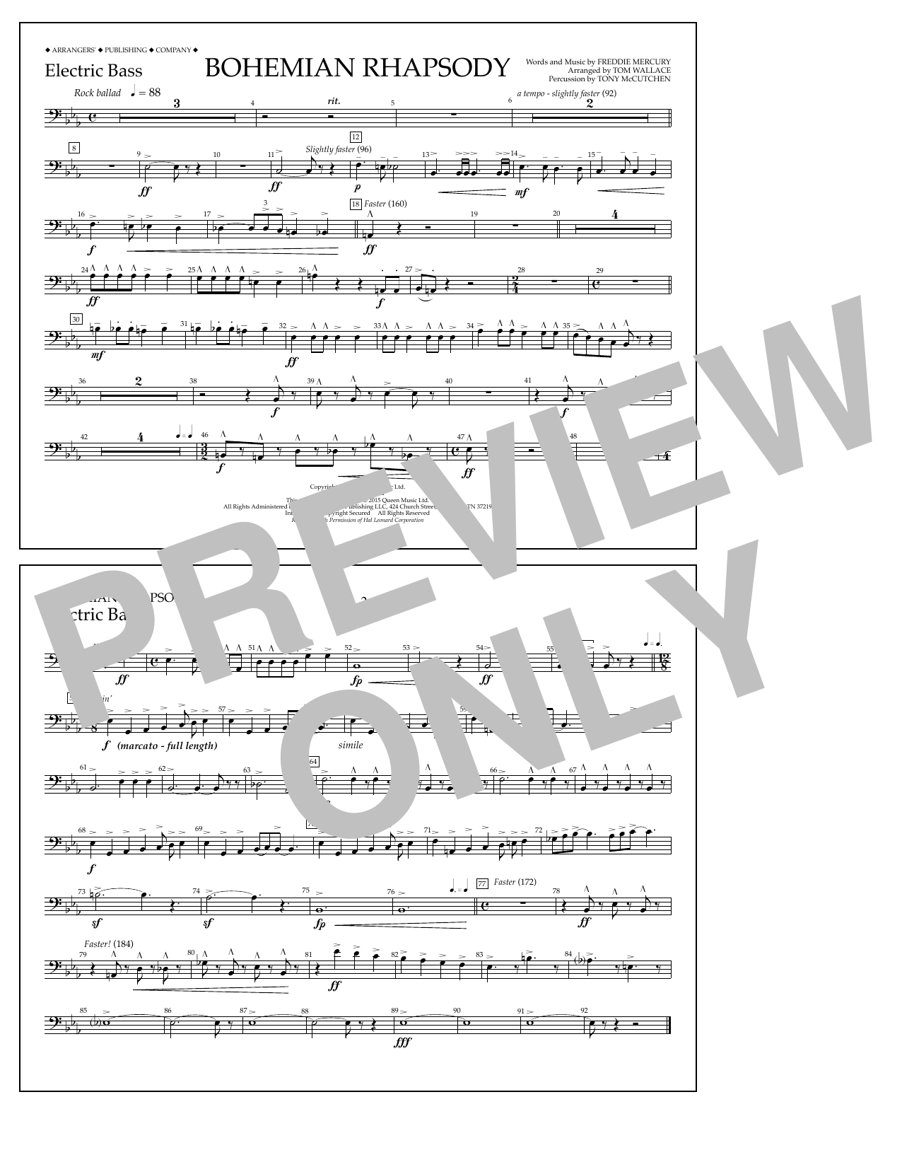 Download Tom Wallace Bohemian Rhapsody - Electric Bass Sheet Music and learn how to play Marching Band PDF digital score in minutes
