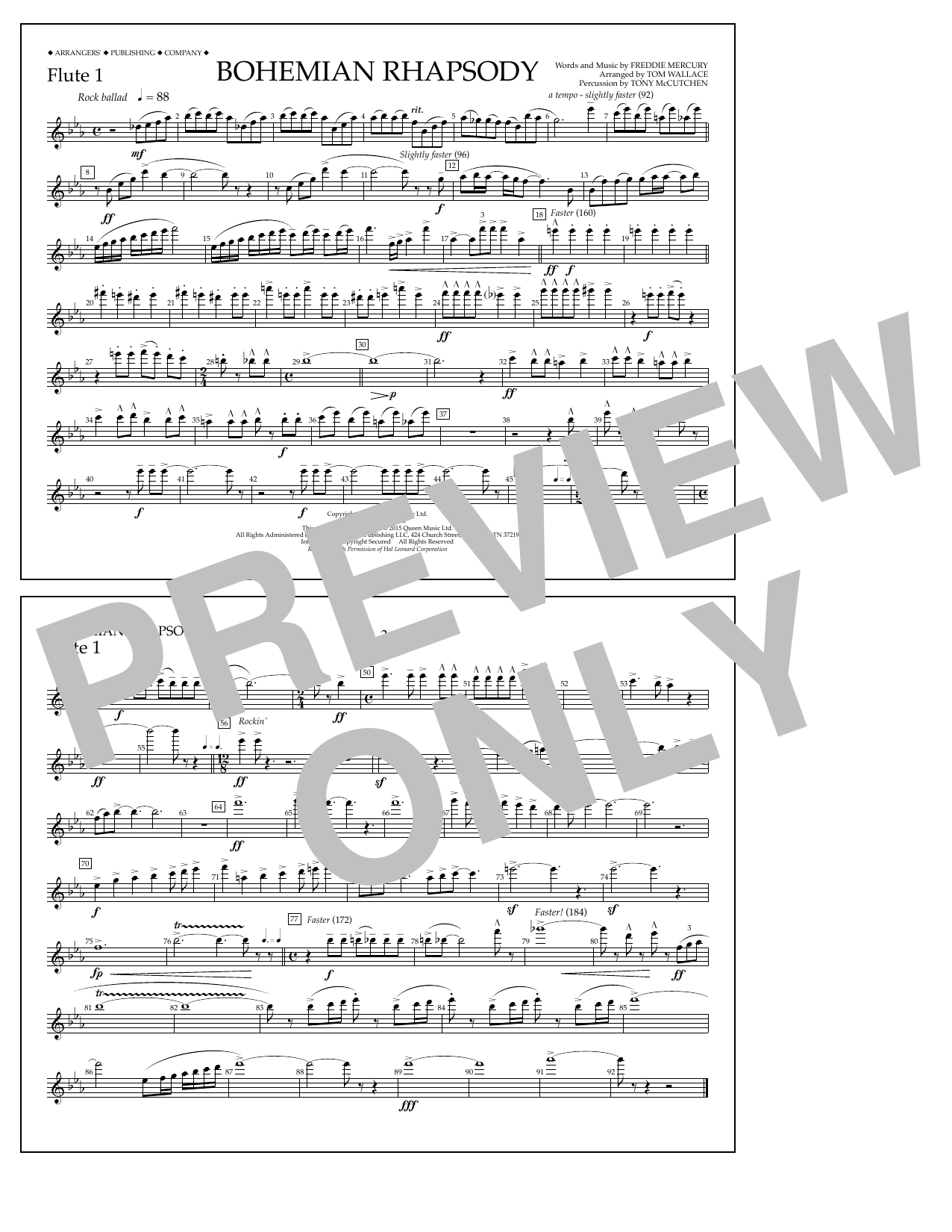 Download Tom Wallace Bohemian Rhapsody - Flute 1 Sheet Music and learn how to play Marching Band PDF digital score in minutes