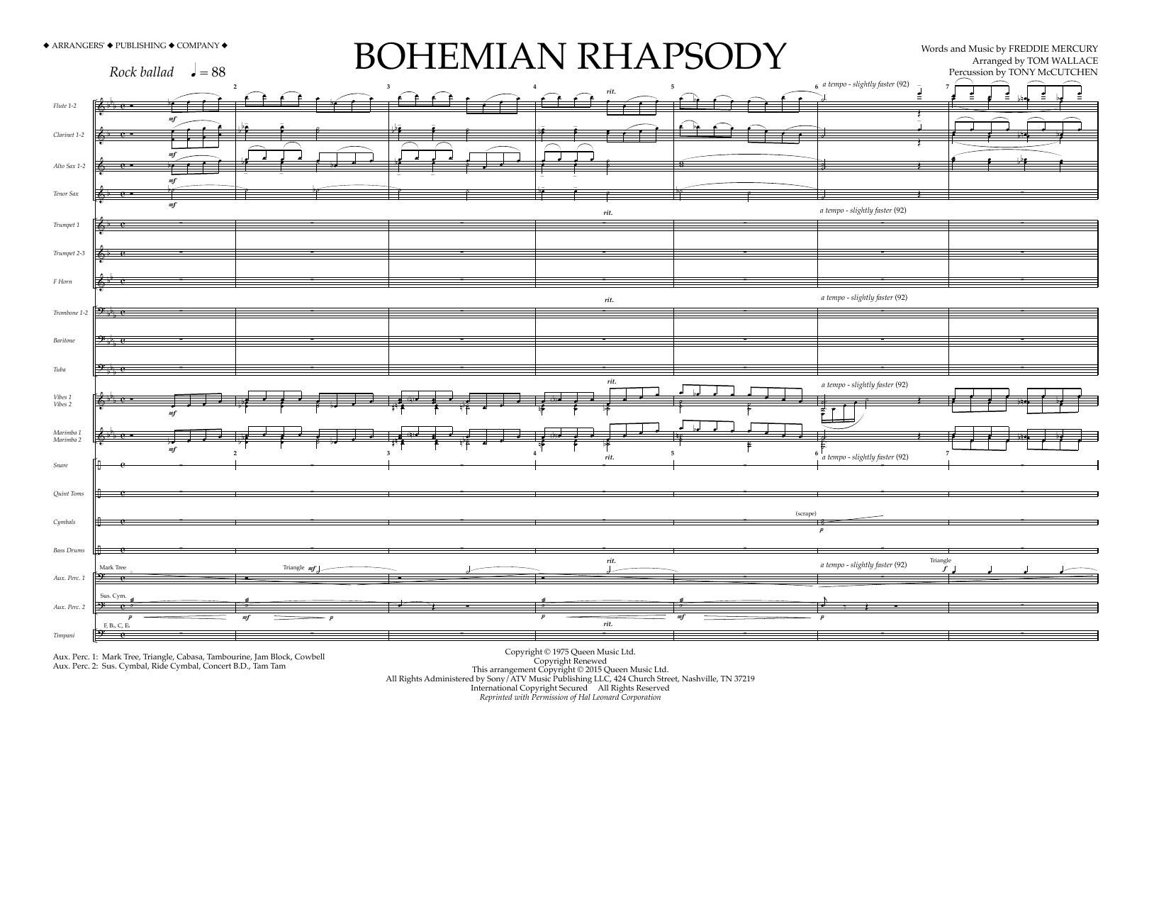 Download Tom Wallace Bohemian Rhapsody - Full Score Sheet Music and learn how to play Marching Band PDF digital score in minutes