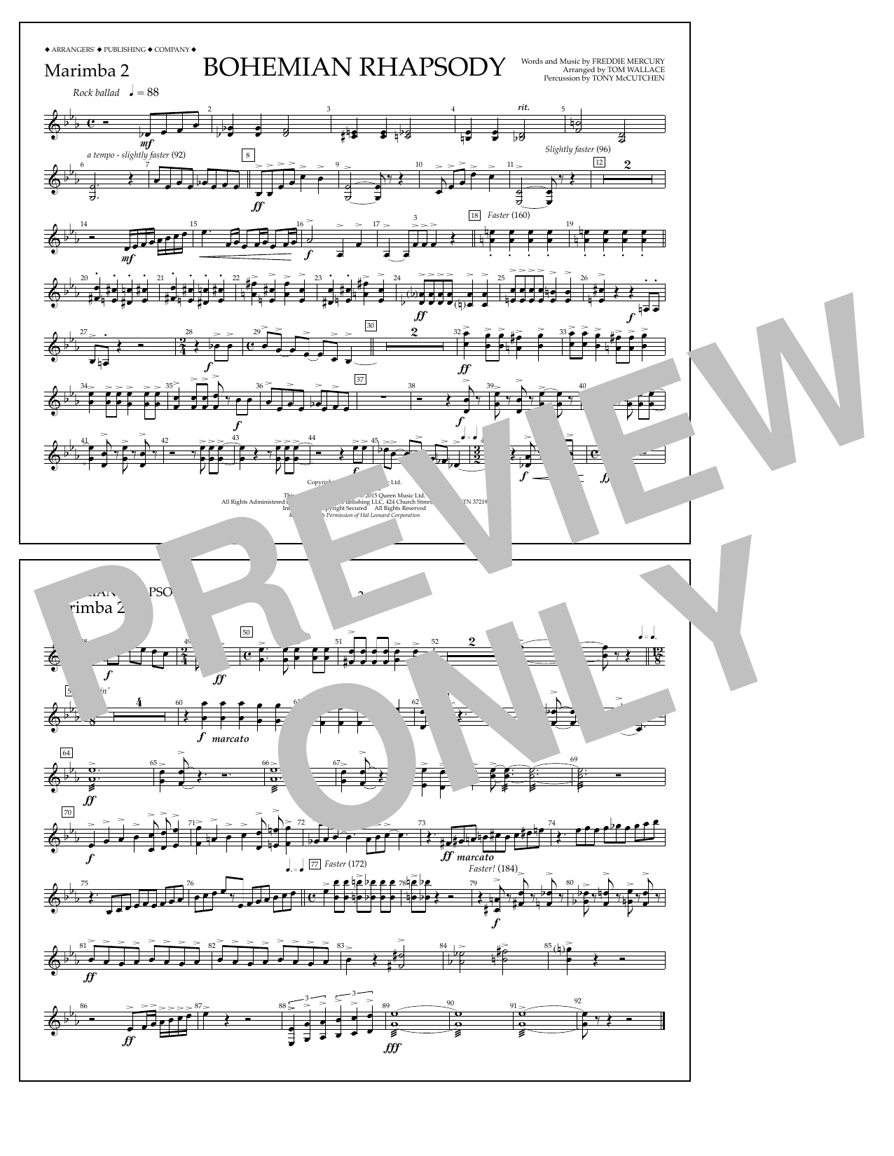 Download Tom Wallace Bohemian Rhapsody - Marimba 2 Sheet Music and learn how to play Marching Band PDF digital score in minutes