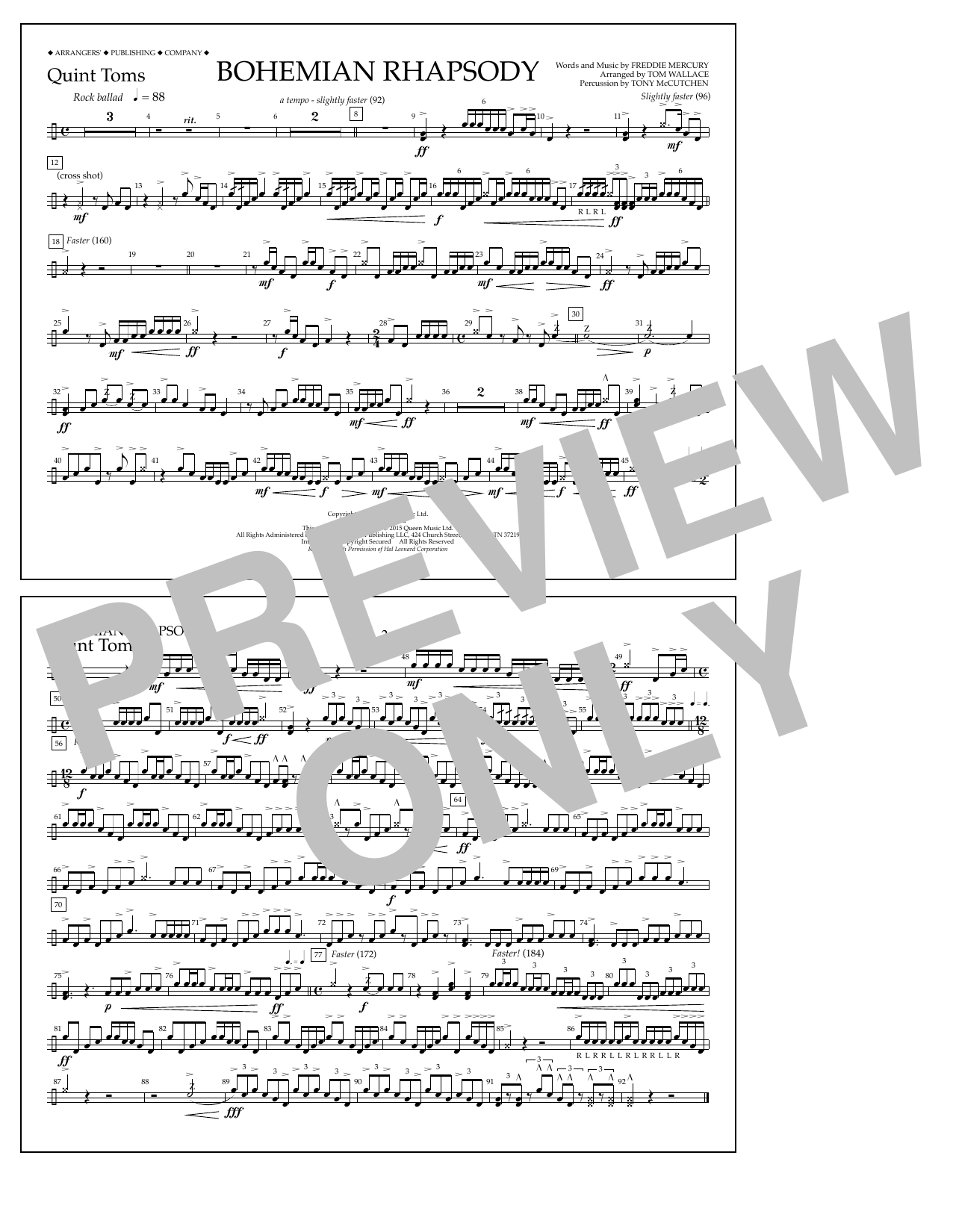 Download Tom Wallace Bohemian Rhapsody - Quint-Toms Sheet Music and learn how to play Marching Band PDF digital score in minutes