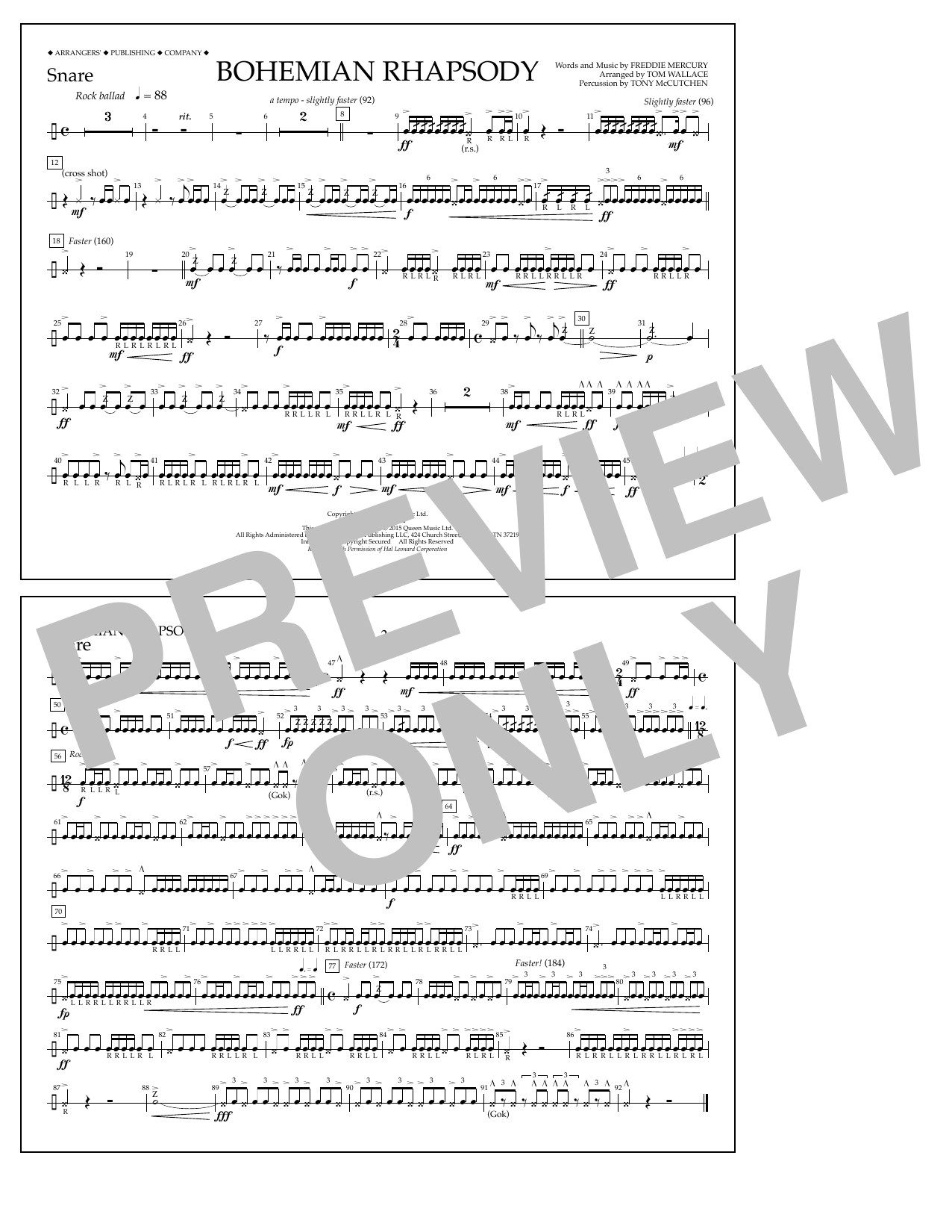 Download Tom Wallace Bohemian Rhapsody - Snare Sheet Music and learn how to play Marching Band PDF digital score in minutes