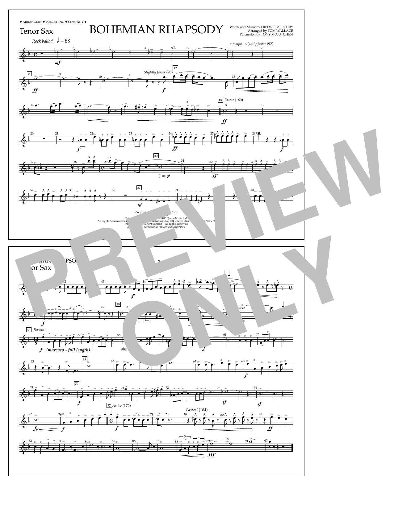 Download Tom Wallace Bohemian Rhapsody - Tenor Sax Sheet Music and learn how to play Marching Band PDF digital score in minutes