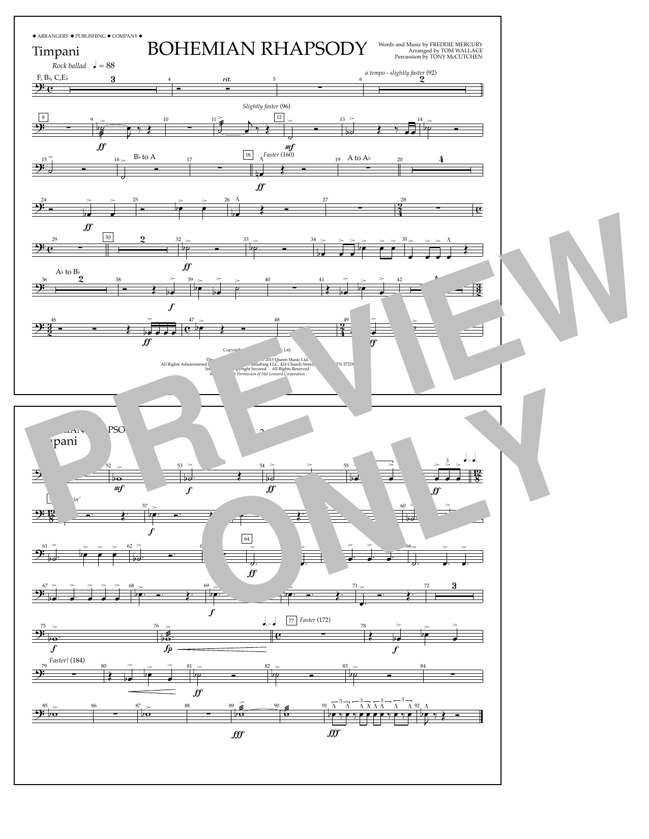 Download Tom Wallace Bohemian Rhapsody - Timpani Sheet Music and learn how to play Marching Band PDF digital score in minutes