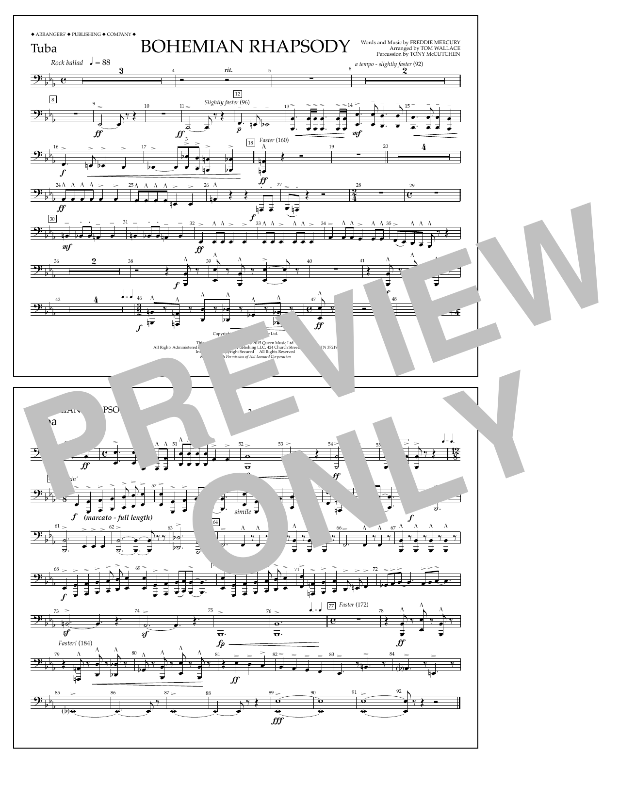 Download Tom Wallace Bohemian Rhapsody - Tuba Sheet Music and learn how to play Marching Band PDF digital score in minutes