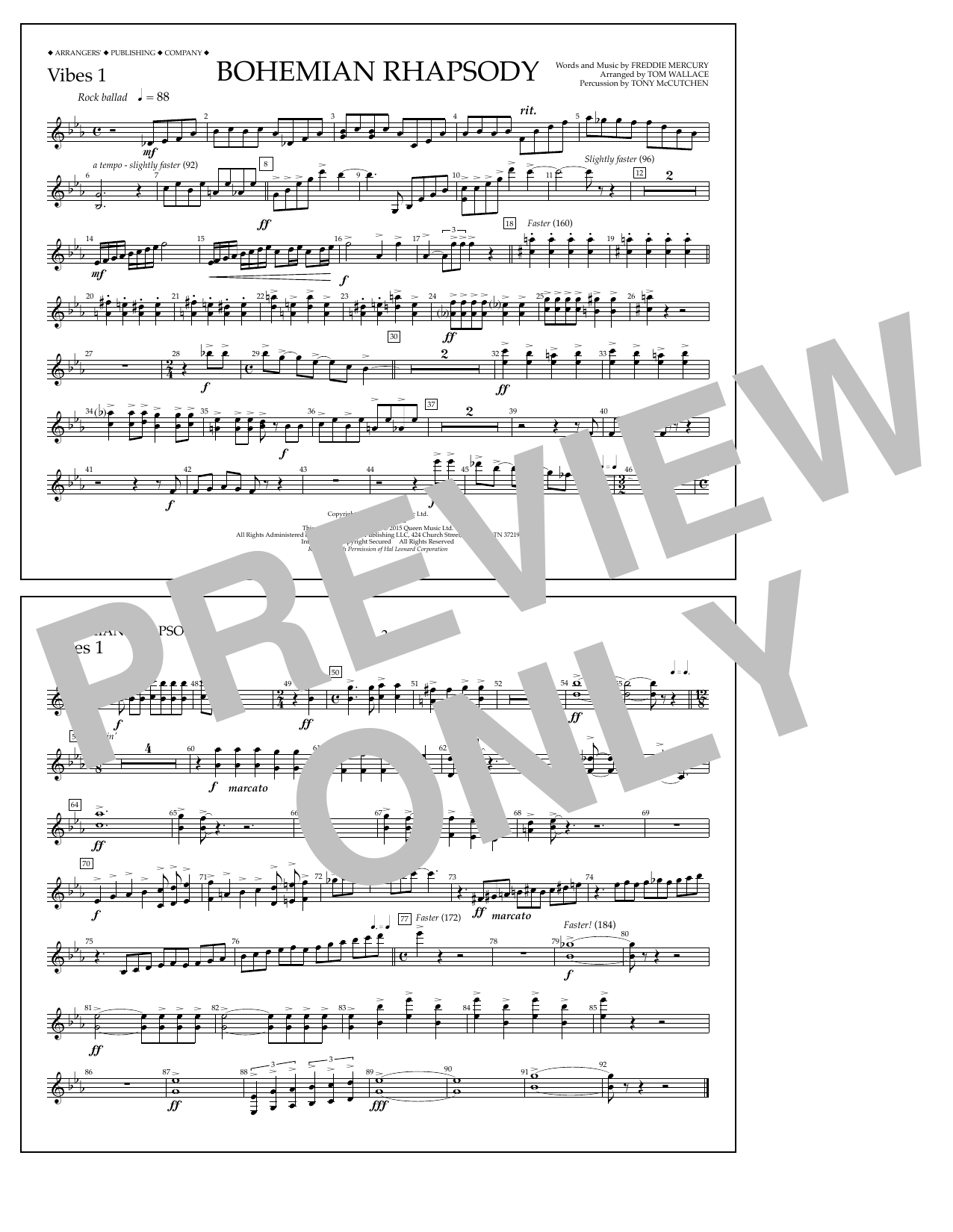 Download Tom Wallace Bohemian Rhapsody - Vibes 1 Sheet Music and learn how to play Marching Band PDF digital score in minutes