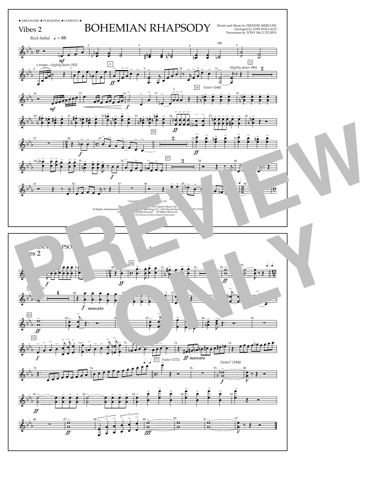 Download Tom Wallace Bohemian Rhapsody - Vibes 2 Sheet Music and learn how to play Marching Band PDF digital score in minutes