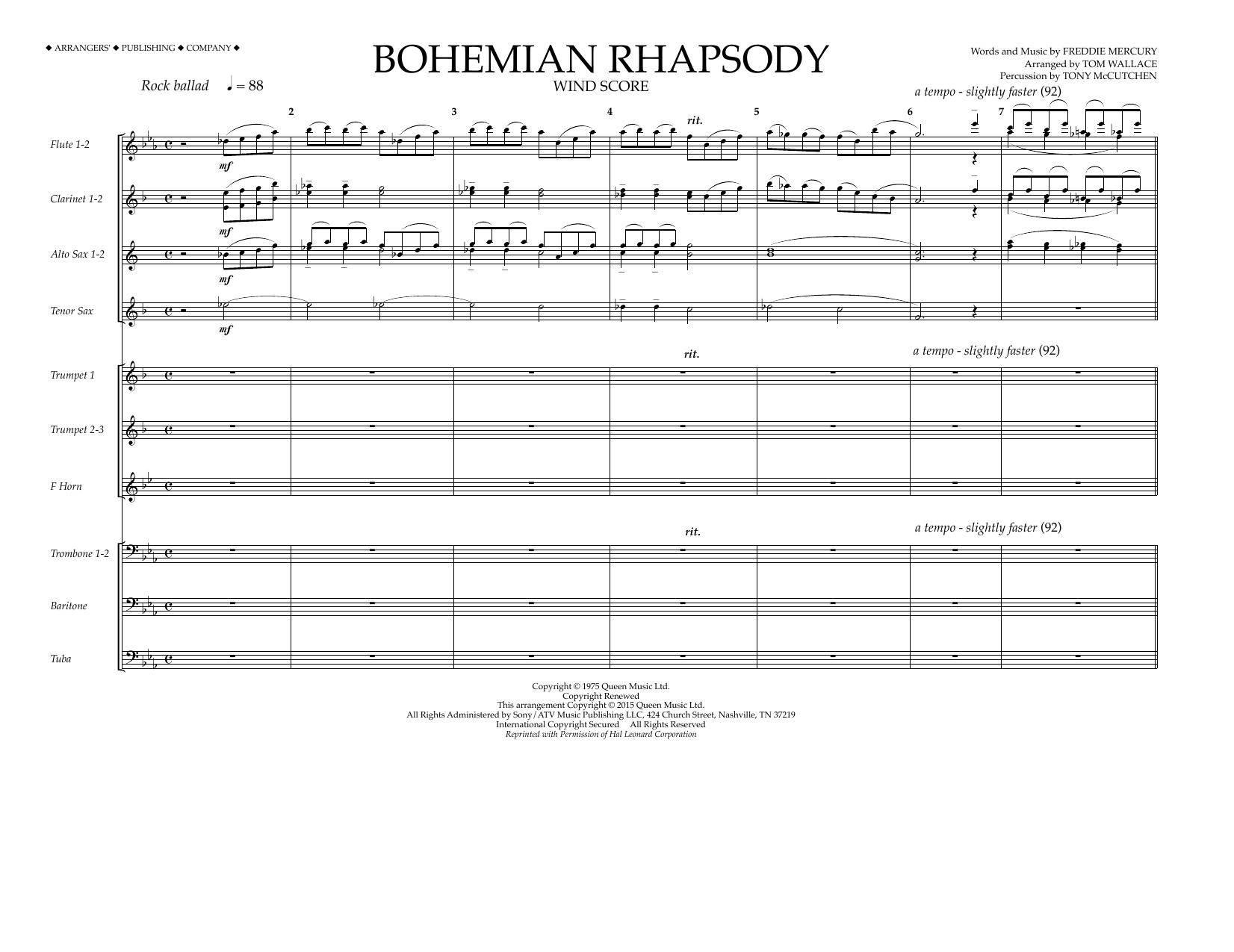 Download Tom Wallace Bohemian Rhapsody - Wind Score Sheet Music and learn how to play Marching Band PDF digital score in minutes