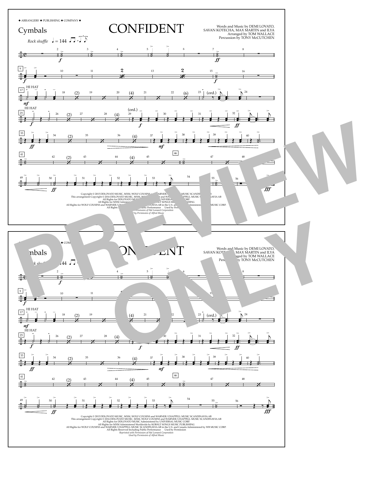 Download Tom Wallace Confident - Cymbals Sheet Music and learn how to play Marching Band PDF digital score in minutes