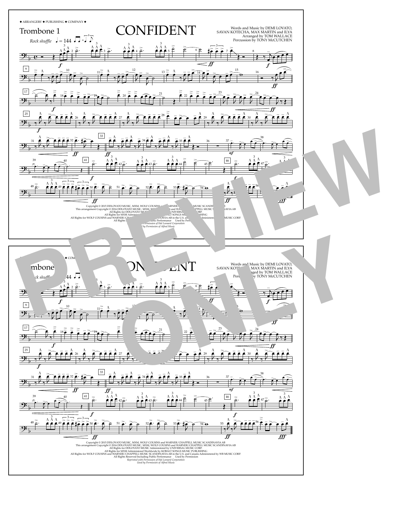 Download Tom Wallace Confident - Trombone 1 Sheet Music and learn how to play Marching Band PDF digital score in minutes